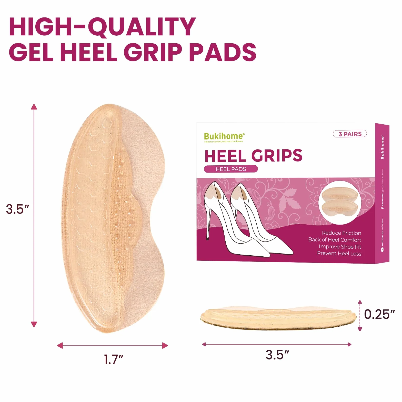 Bukihome Almohadillas para zapatos de talón, antirozaduras y ampollas – 6 pares