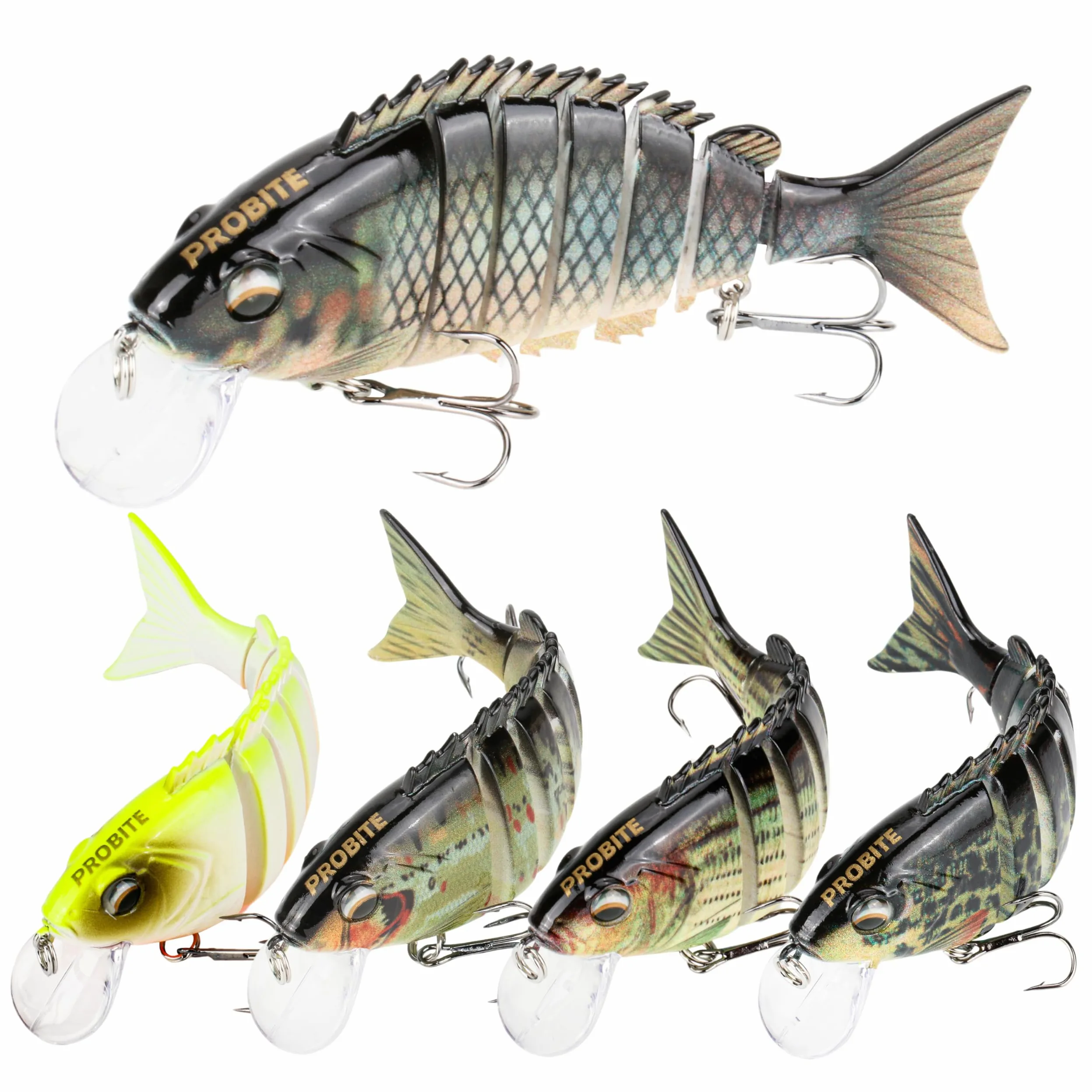 5 señuelos de pesca realistas: cebo multiarticulado para lubina, trucha, crappie, lucio, acción realista con ojos de pez 3D y ganchos afilados, perfecto para kits de pesca en agua salada y agua dulce