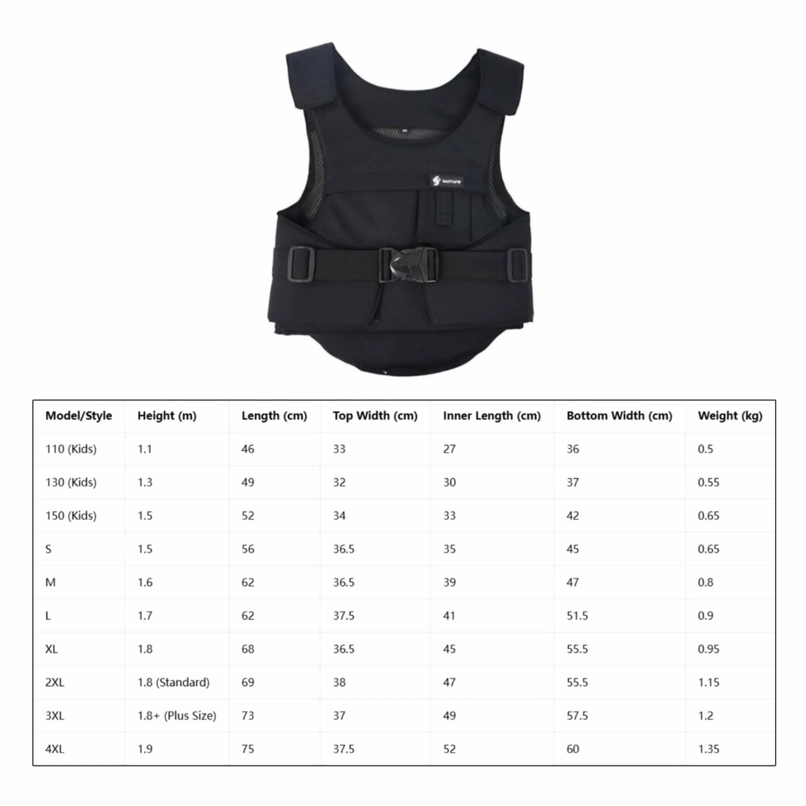 Chaleco Protector de Equitación Engrosado Protección de Montar Ecuestre Ajustable Equipo Deportivo para Adultos, 4XL para Adultos De 1.9 Metros De Altura