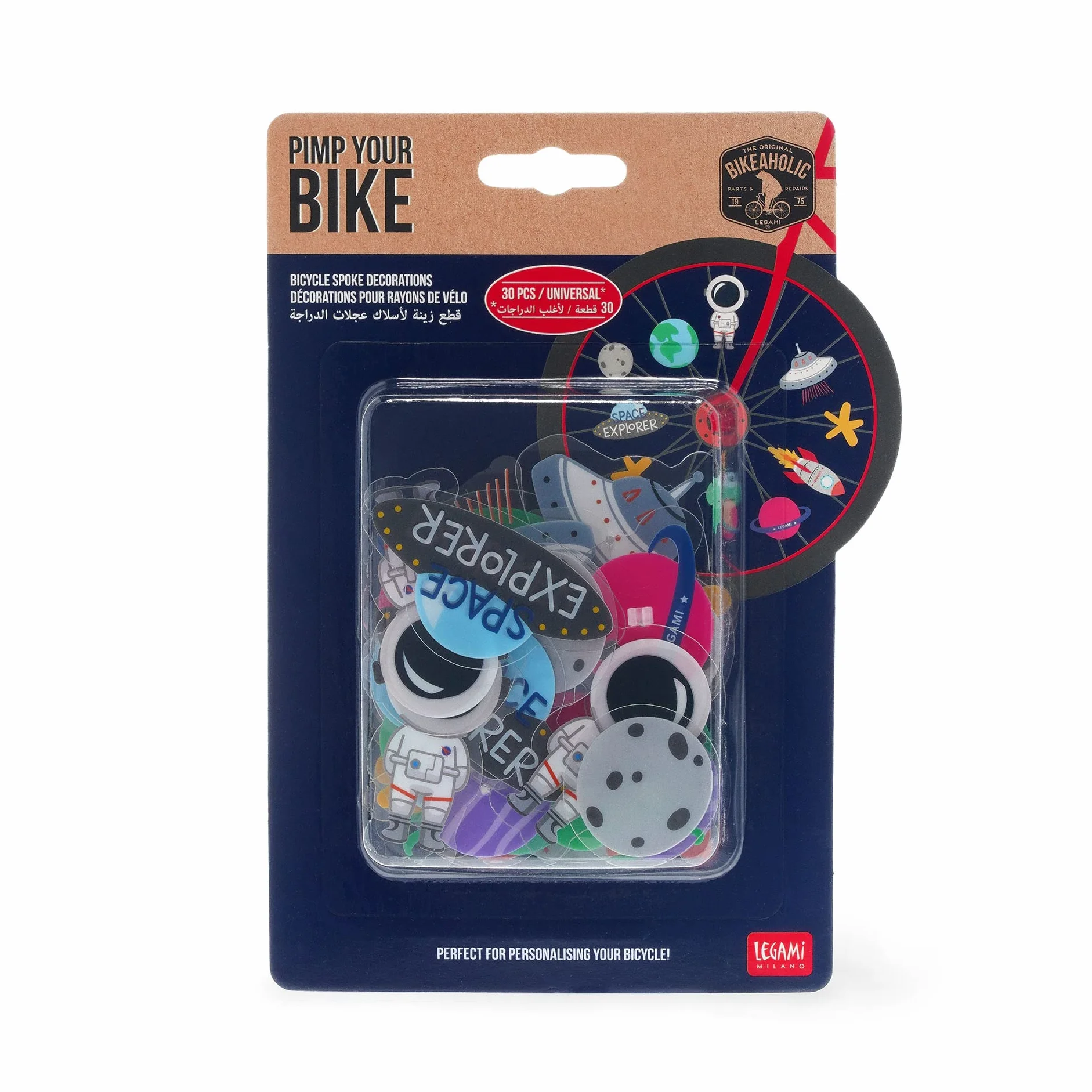 Legami - Juego de 30 Adornos para radios de Bicicleta, fáciles de enganchar y Quitar, para niños, Tema del Espacio