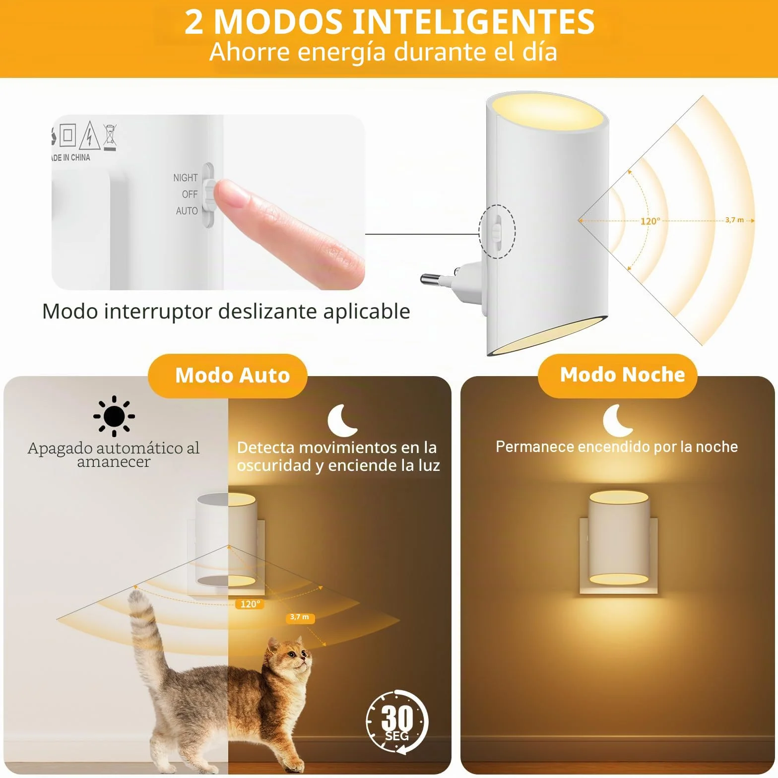 Luz Nocturna Infantil 2 Piezas con Sensor de Movimiento y Luz, 3000K Regulable 1-100 LM para Habitación de Niños