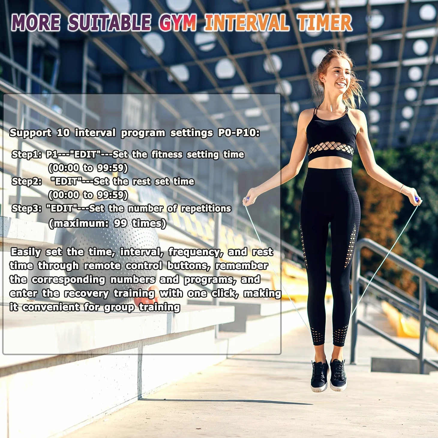 Temporizador de fitness, adecuado para ejercicio de gimnasio, escuela, ejercicio en casa, sala de levantamiento de pesas, gimnasio de boxeo, escalada en roca interior (modo de transmisión