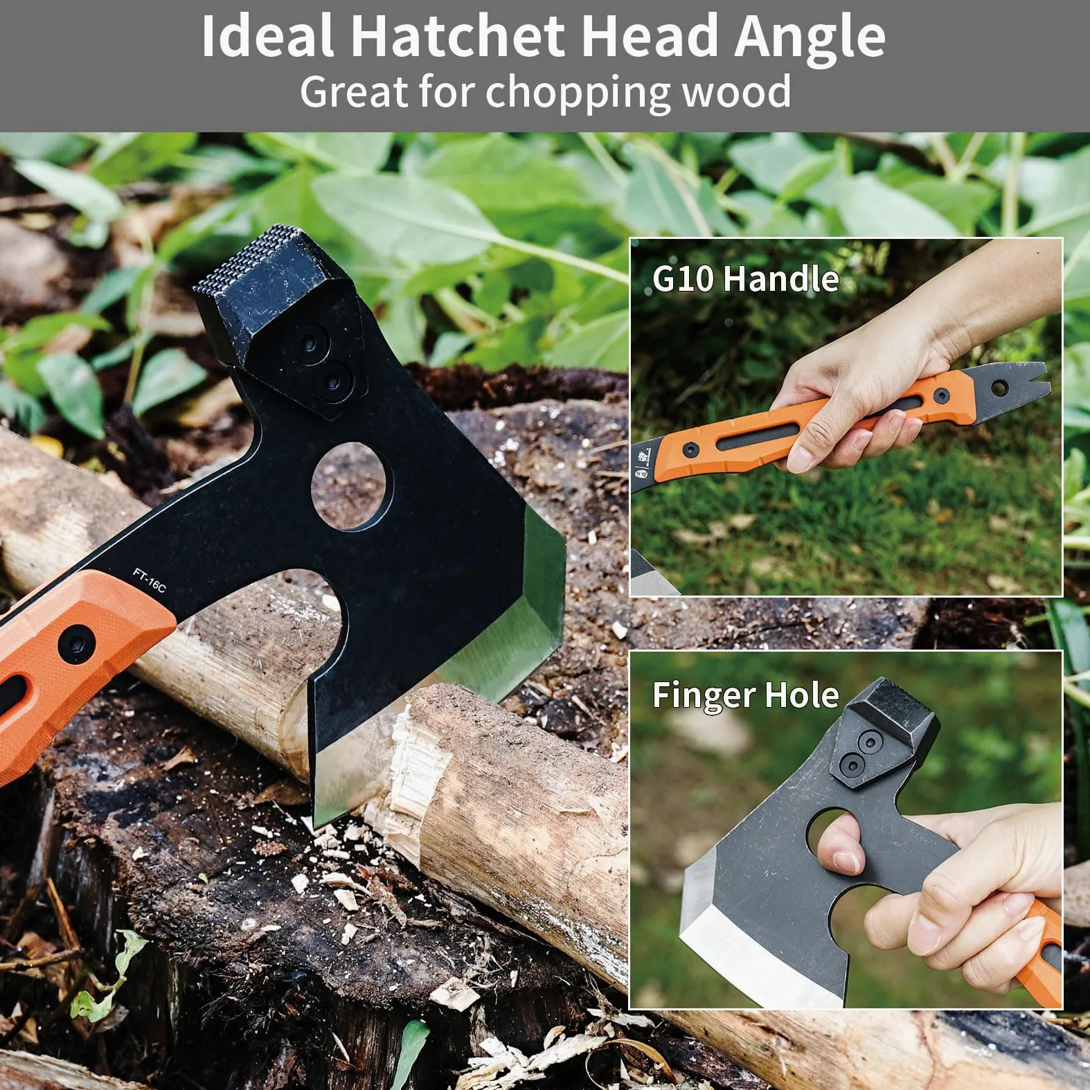 HX OUTDOORS Hacha de Partido Multifuncional, Hacha Táctica de Supervivencia y Campismo de Tanga Completa，Hachas de Mano para Campismo y Bushcraft con Martillo y Sacacorchos (Naranja)