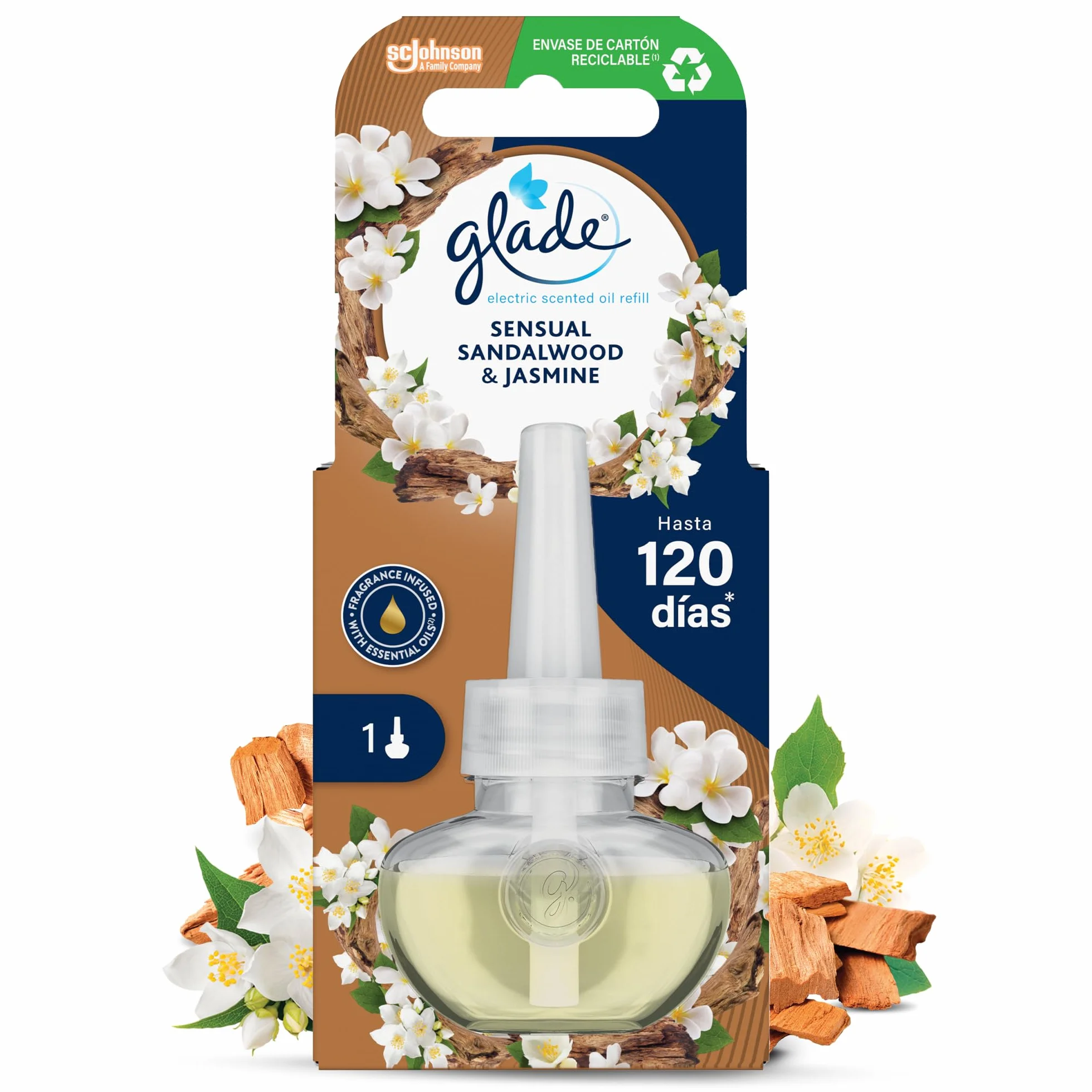 Glade Ambientador Eléctrico Líquido Regulable Sensual Sandalwood & Jasmine, 1 Recambio