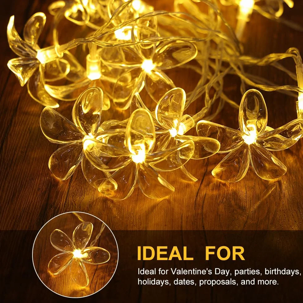 Cadena de Luces LED de Flores de Cerezo 3M 20 Bombillas Impermeable Guirnalda Decorativa Blanco Cálido