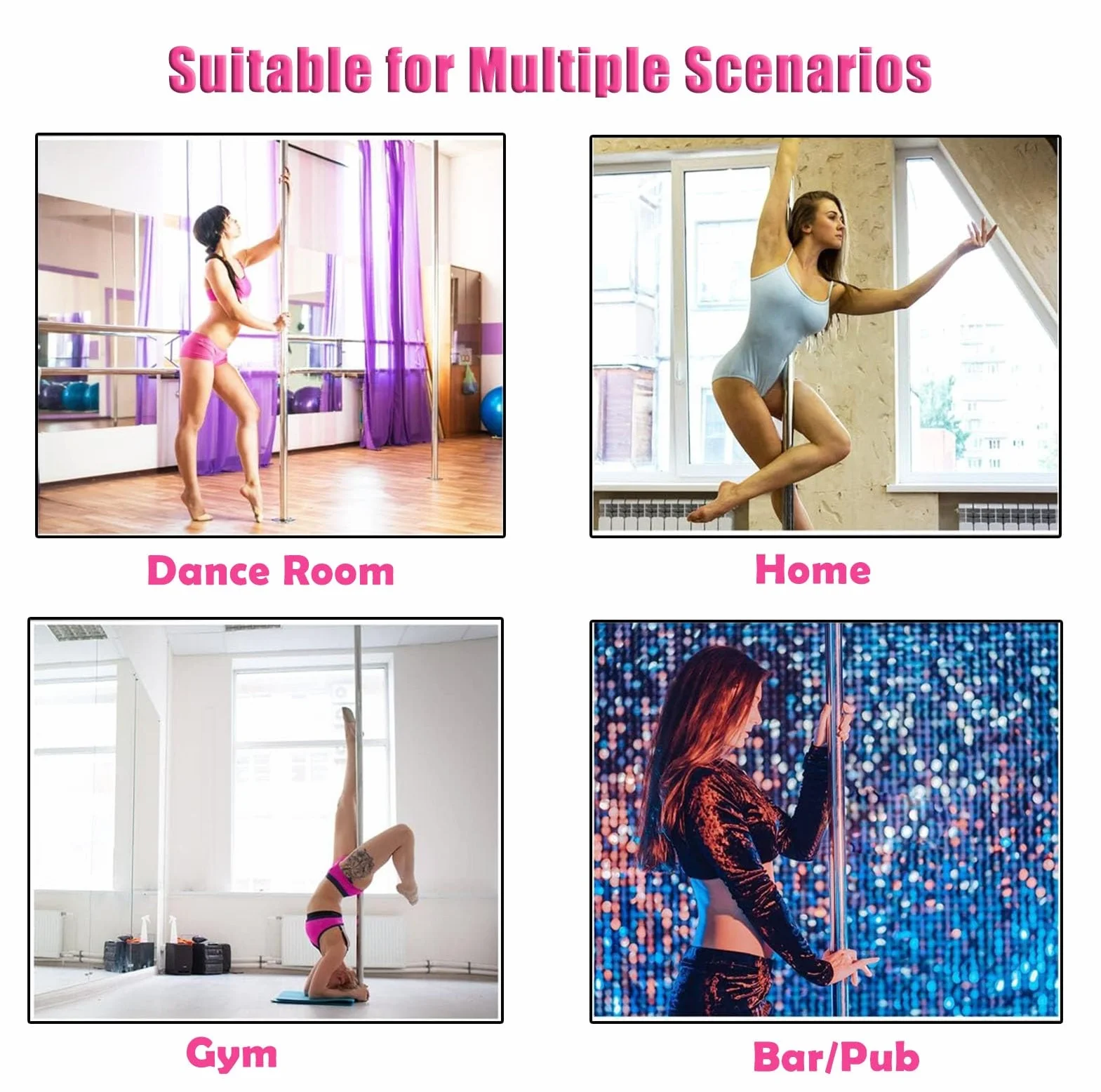 Barra Pole Dance Silicona Premium 7,5-12,3 Pies para Entrenamiento Cuerpo Completo
