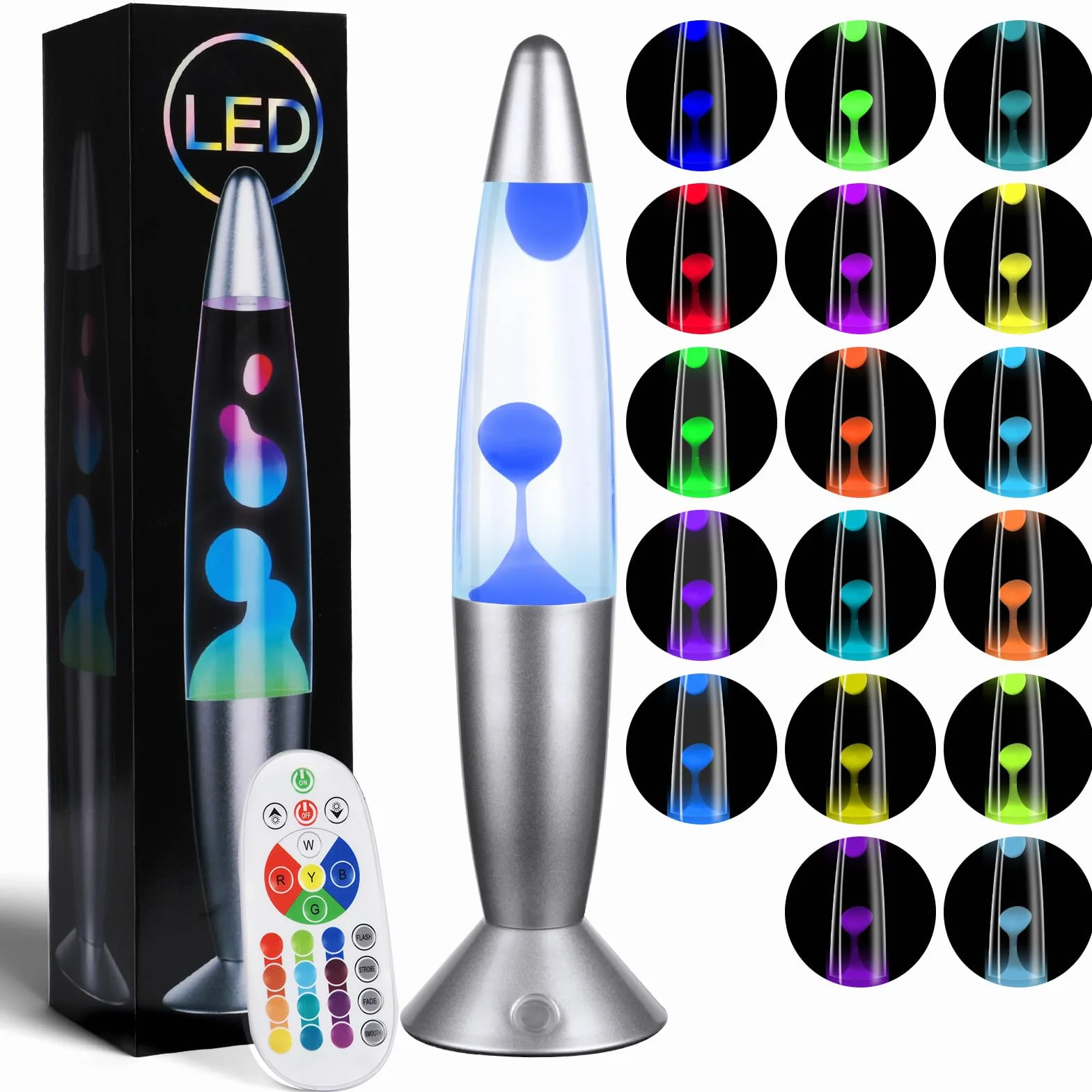 HOTUT Lámpara de Lava 14 Pulgadas 17 Colores Cambiantes Control Remoto Brillo Ajustable 4 Modos