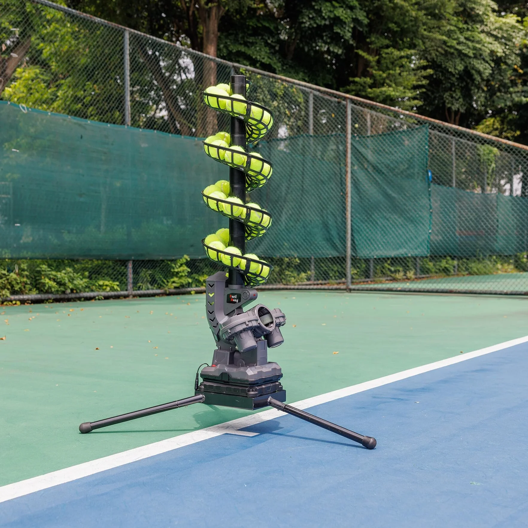 Furlihong 3807BH Máquina de Pelotas de Tenis con Base Triangular – Velocidad Ajustable, Oscilación Izq.-Der. y Movimiento Vertical de Lanzamiento, Entrenamiento para Todos los Niveles