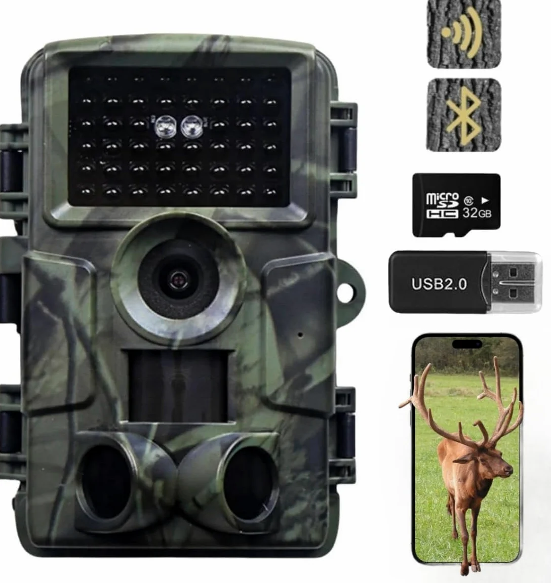 Wildlife - Cámara con sensor de movimiento, visión nocturna, WiFi con aplicación de transferencia móvil, 60 MP, 4K, visión nocturna 0,2 s, 940 nm, sin luz infrarroja, para exteriores