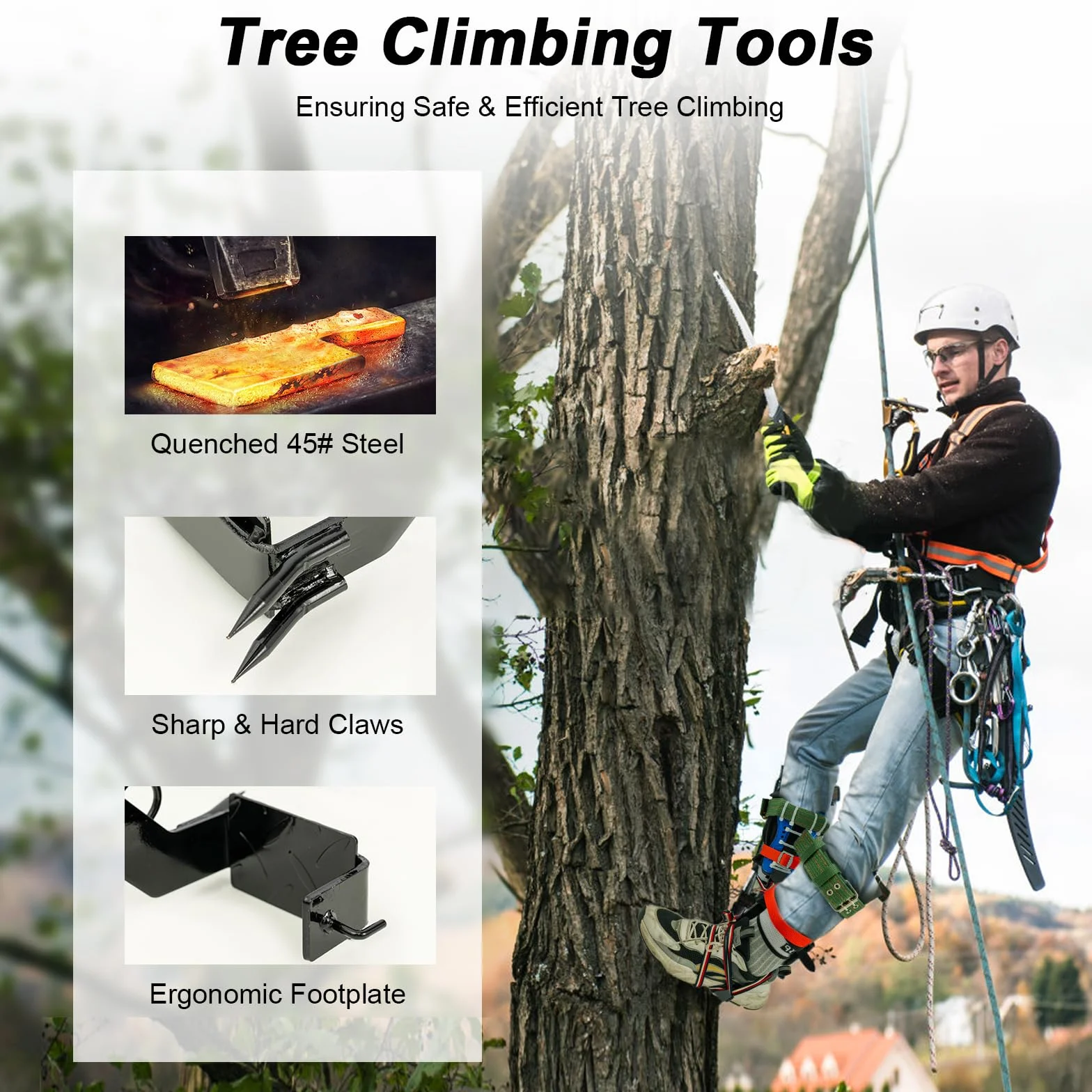 Set de Equipo para Escalada de Árboles, Punta de Escalada de Árbol Ajustable en Altura, Equipo de Escalada de Árboles con Cinturón de Seguridad, Correas para Pies y Tobillos, Capacidad de