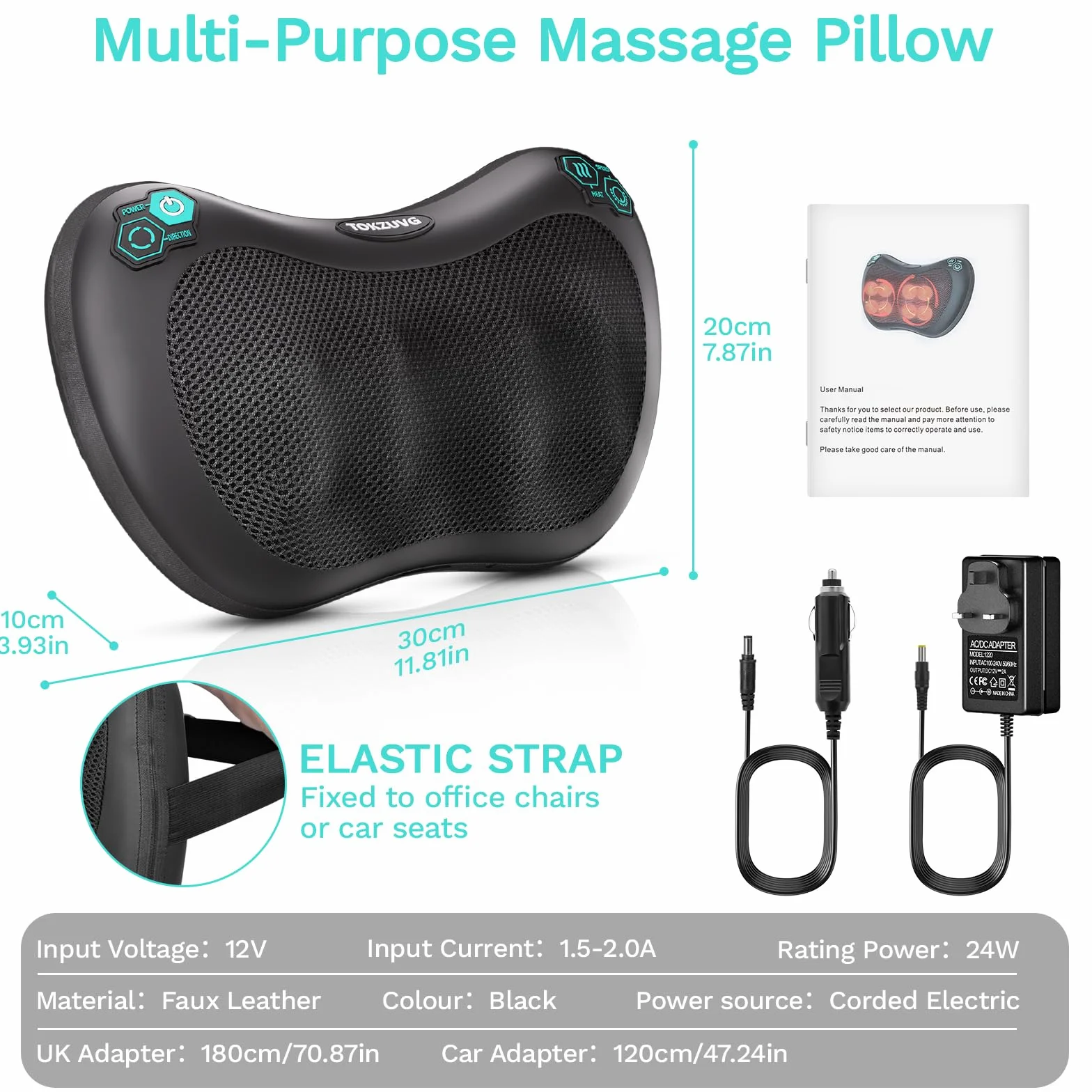 TAKRINK Cojín Masaje Shiatsu 8 nudos 3 Velocidades Ajustable Rotación dos Direcciones
