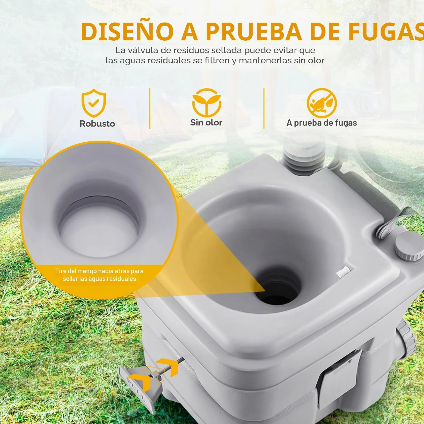 Samger 20L Inodoro Portatil, Químico Baño WC con Tapa de Inodoro, Desmontable Inodoro, Extraíble Químico Carga Máxima de 130kg para Autocaravana Camping RV