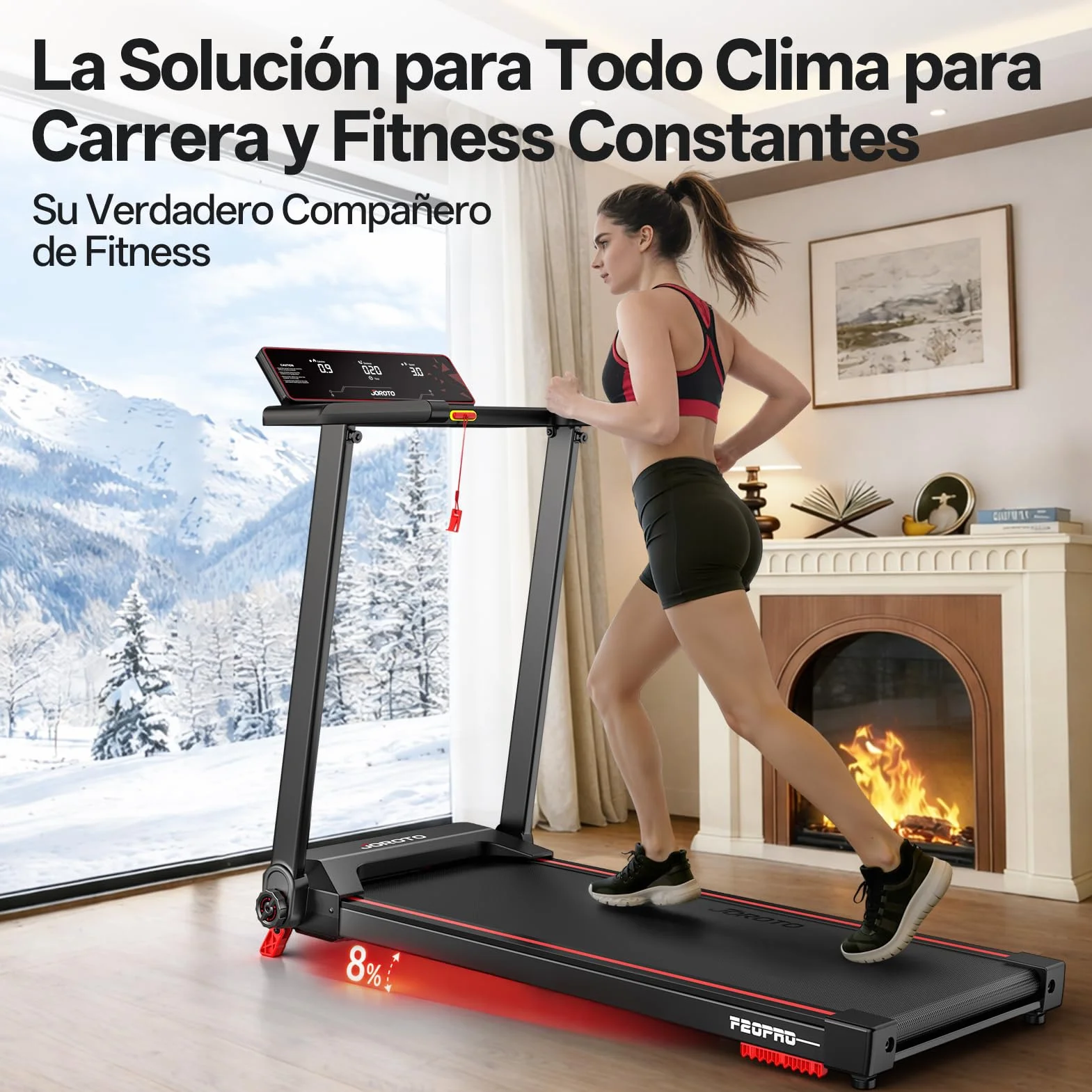 JOROTO Cinta de Correr Plegable para el Hogar, Motor 2,5PS, Inclinación 8%, Velocidad 1-12 KM/H, Cinta Ancha, Pantalla LED, Peso Máximo 130KG, Compacta con Manillar para Caminar y Correr