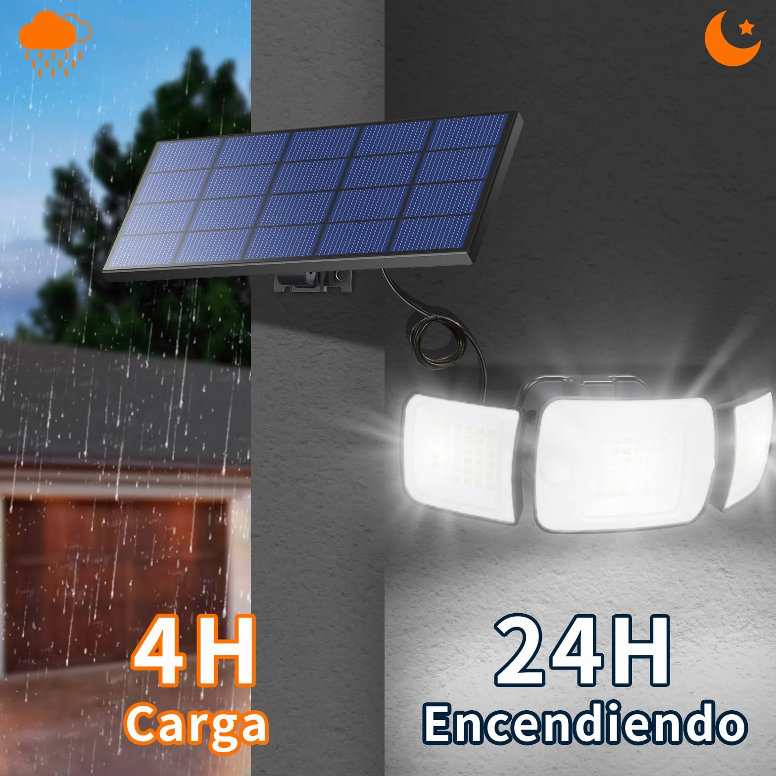 intelamp Focos Exterior Solares, 6000mAh Doble Sensor 270°Iluminación Sensor de Movimiento, 6500K, IP65 Luz Solar Exterior Jardin Lampara Solar con Mando a Distancia para Jardín, Garajes, 4 Modes