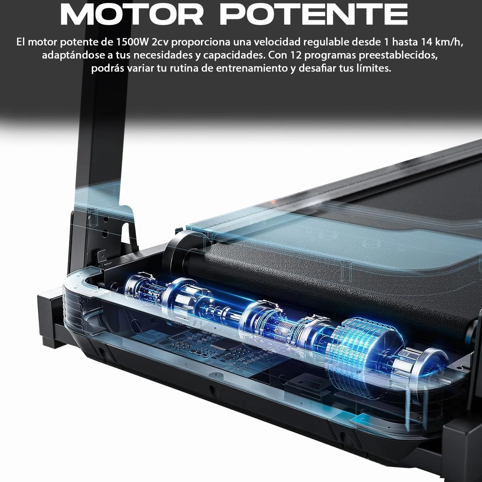 Cinta de Andar y Correr - Motor 1500W 2CV - Plegado Horizontal - Soporta 150 kgs