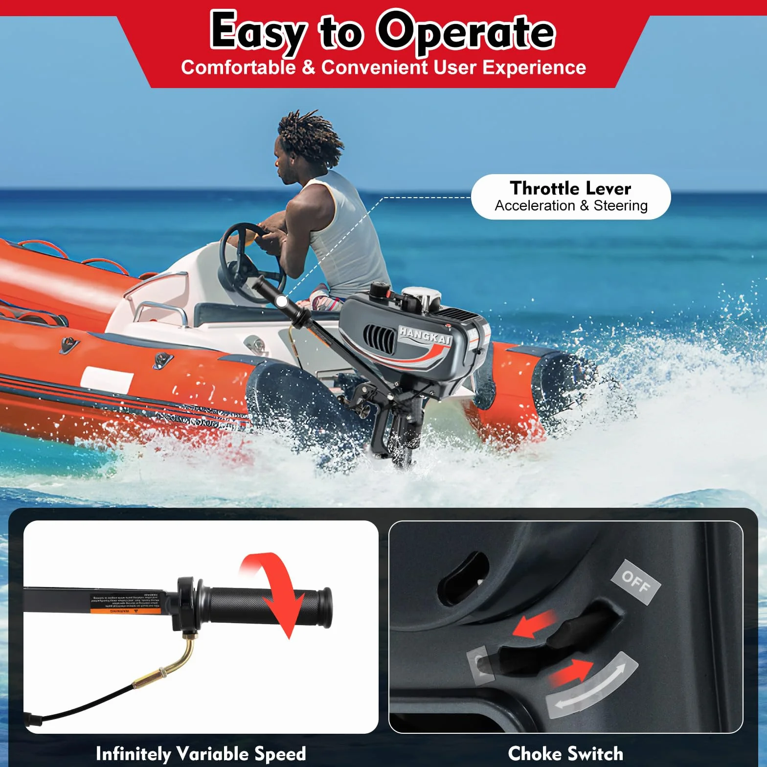Motor fueraborda, motor inflable de 2 tiempos, 3,5 CV, motor de barco pesado, 2,5 kW, 5000 rpm, refrigerado por media sangre/refrigerado por agua, motores de gasolina para barcos, CDI, adecuado para