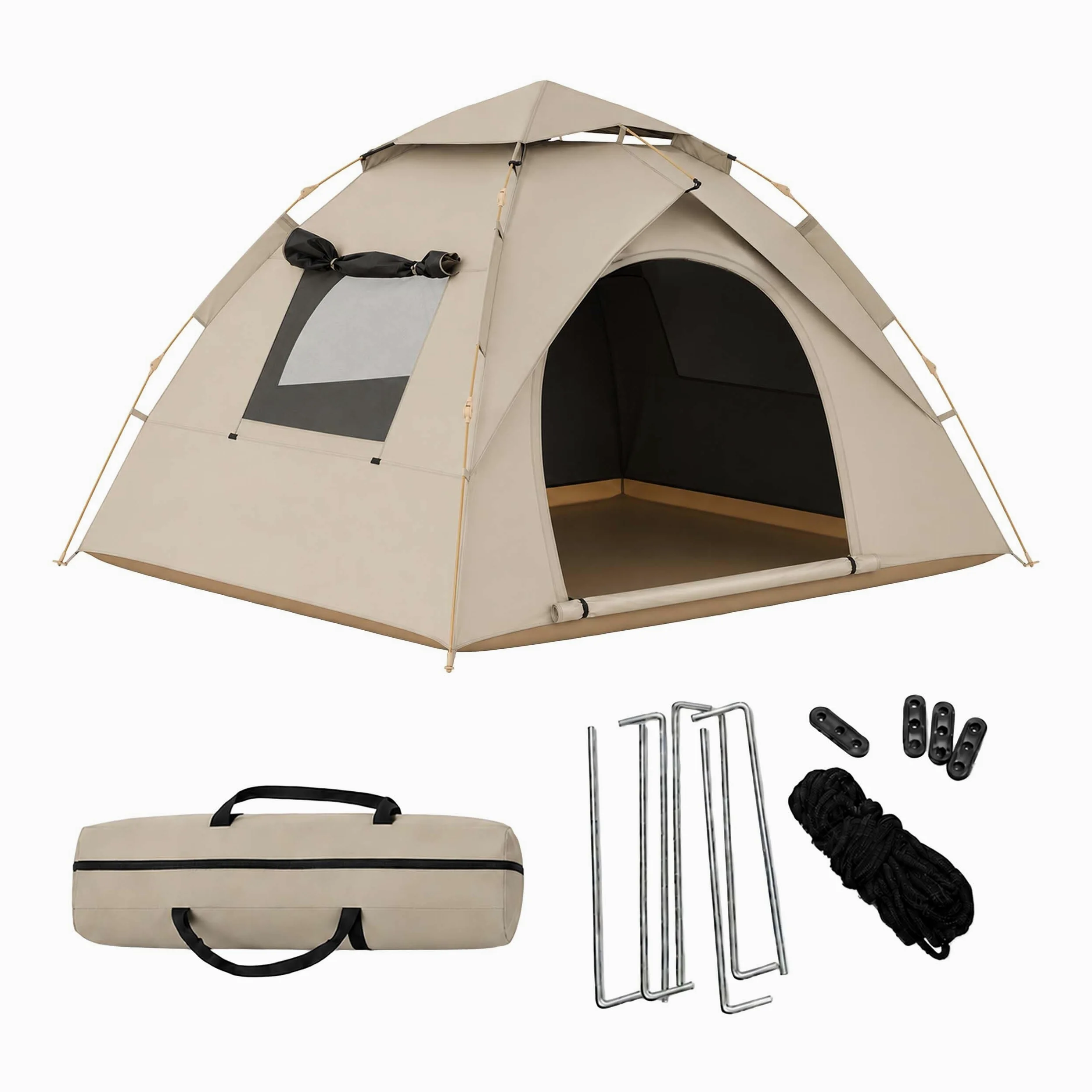 Relaxdays Tienda para 3-4 Personas, Montaje rápido y automático, Beige | protección UV, mosquitera, 145×200×220 cm