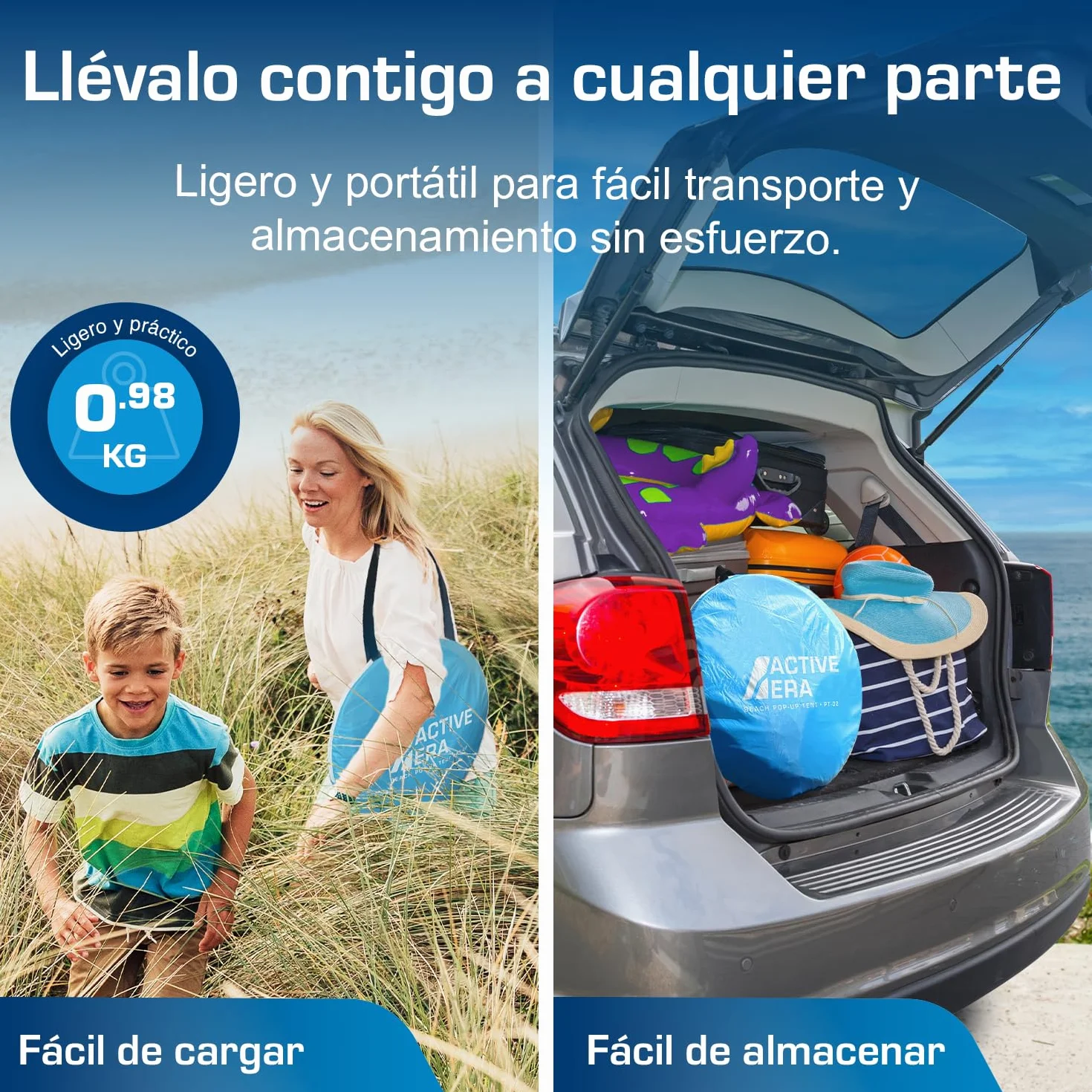 Active Era Tienda de Playa Carpa Plegable 2 Personas FPS 50+ Protección Solar UV - Incluye Bolsa de Viaje & Piquetas para Tienda - Tienda Playa Bebe