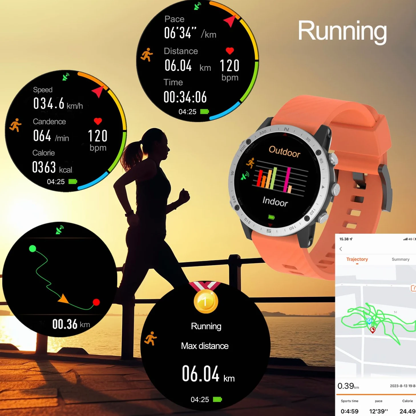 SUNROAD Reloj deportivo GPS con navegación, rastreador de fitness, correr, natación, ciclismo, altímetro, barómetro, brújula, esnórquel, buceo, pesca, reloj de pulsera digital de moda