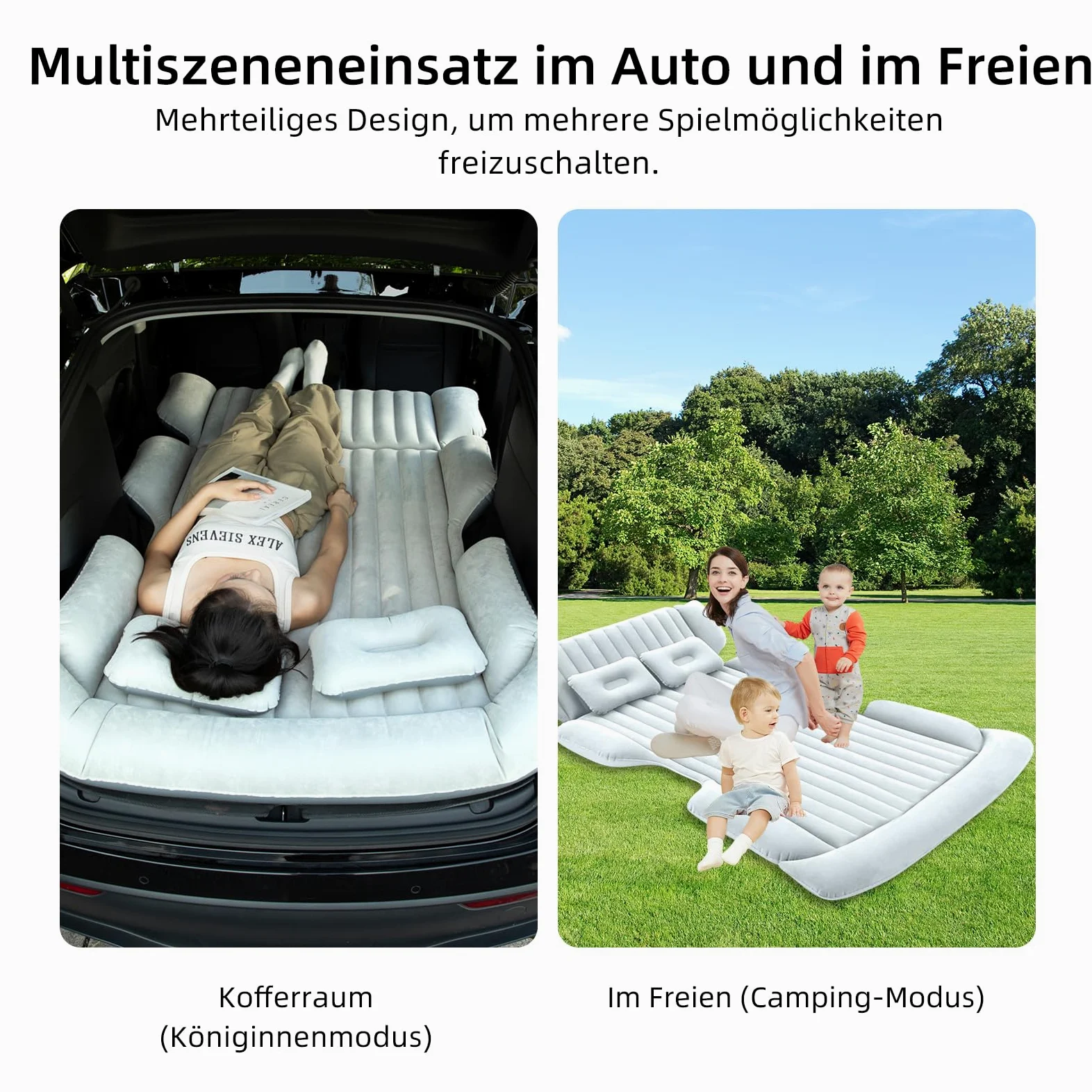 Colchón de aire para coche 184x122x15 cm con dos almohadas autoinflable 2-3 personas