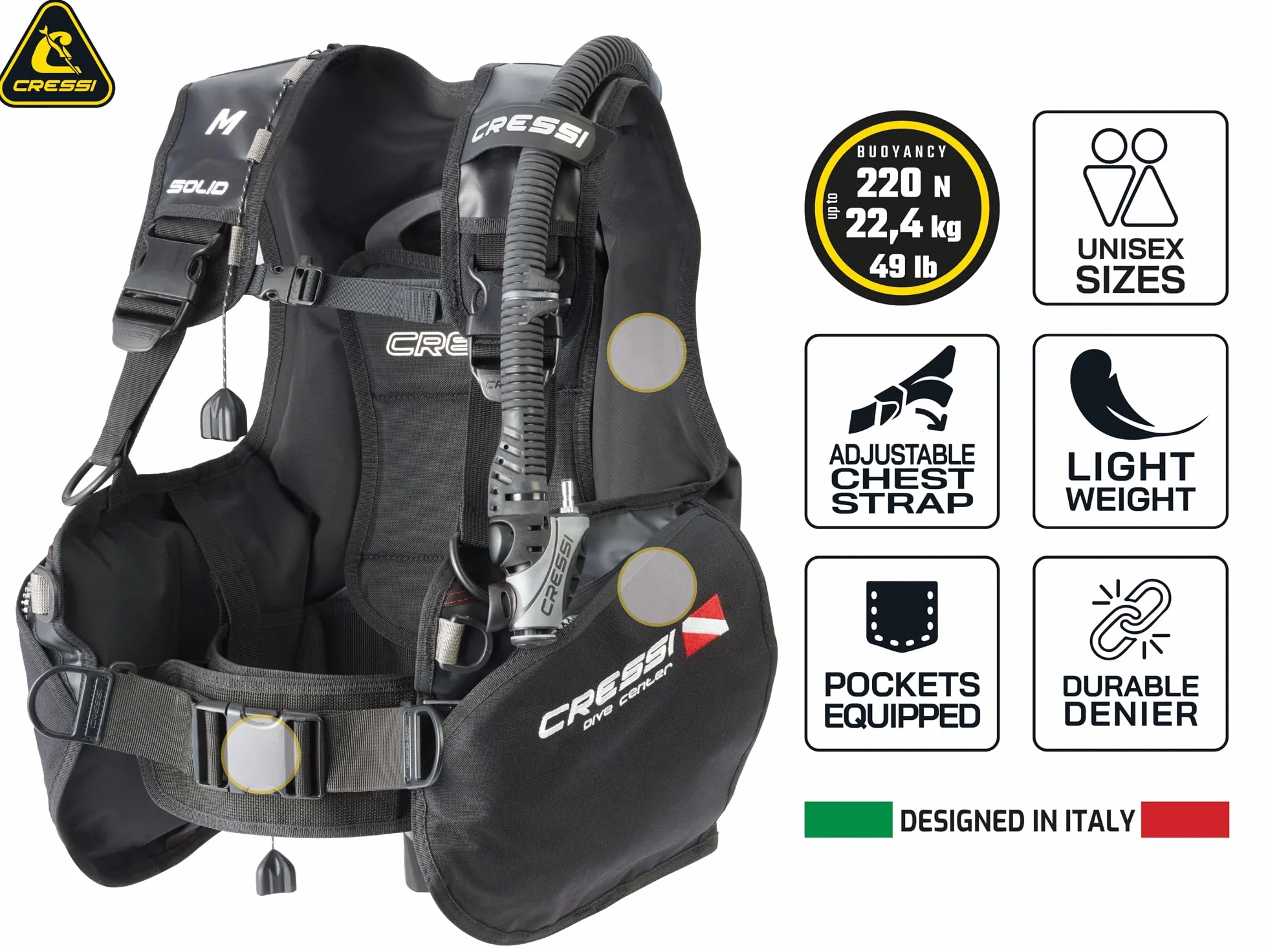 Cressi Solid Bcd Dive Center Edition Chaleco de Buceo, Negro, Unisex