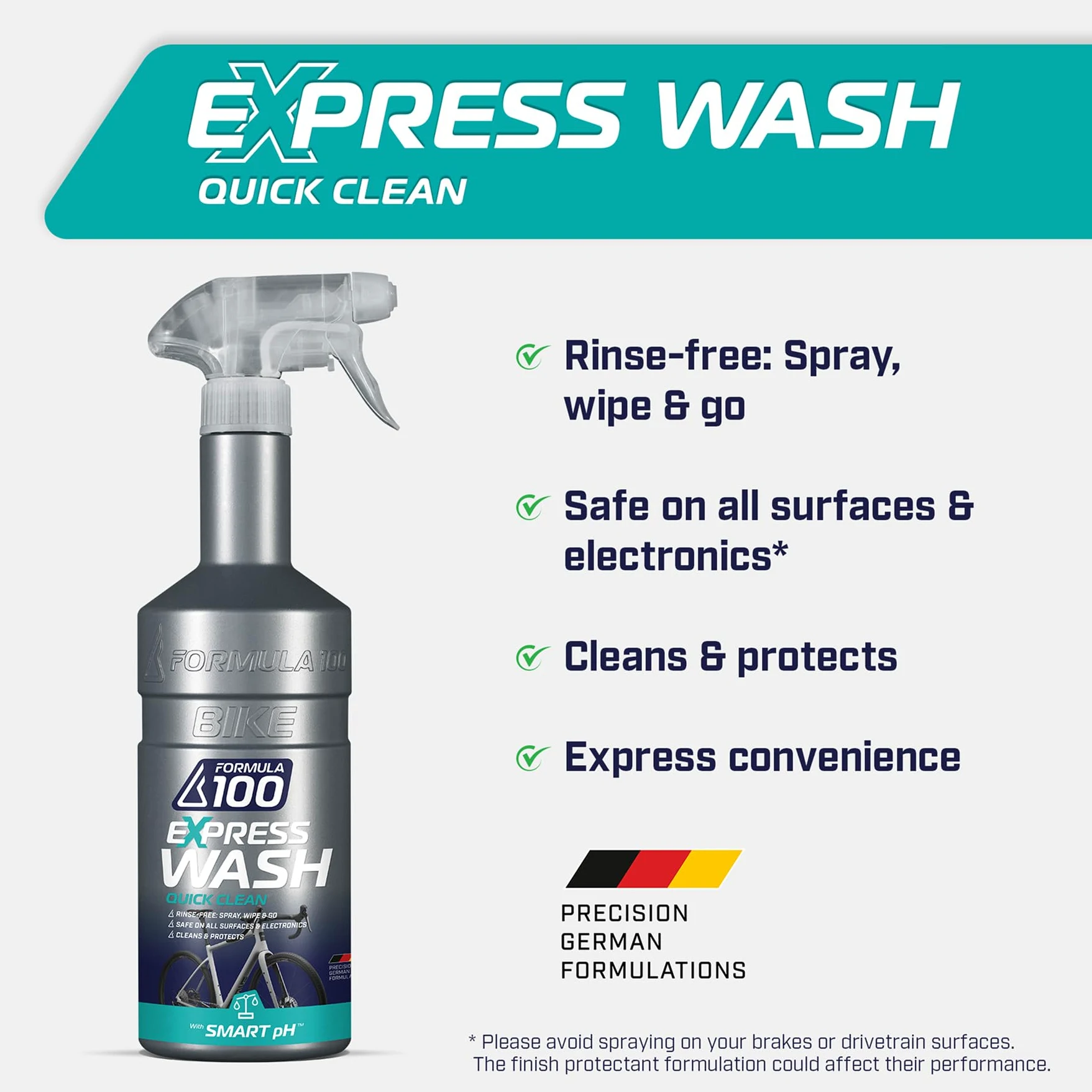 Quick Clean Express - Lavado de bicicletas - Limpieza sobre la marcha para bicicletas y bicicletas eléctricas - Suave, sin esfuerzo, protege y conserva el acabado