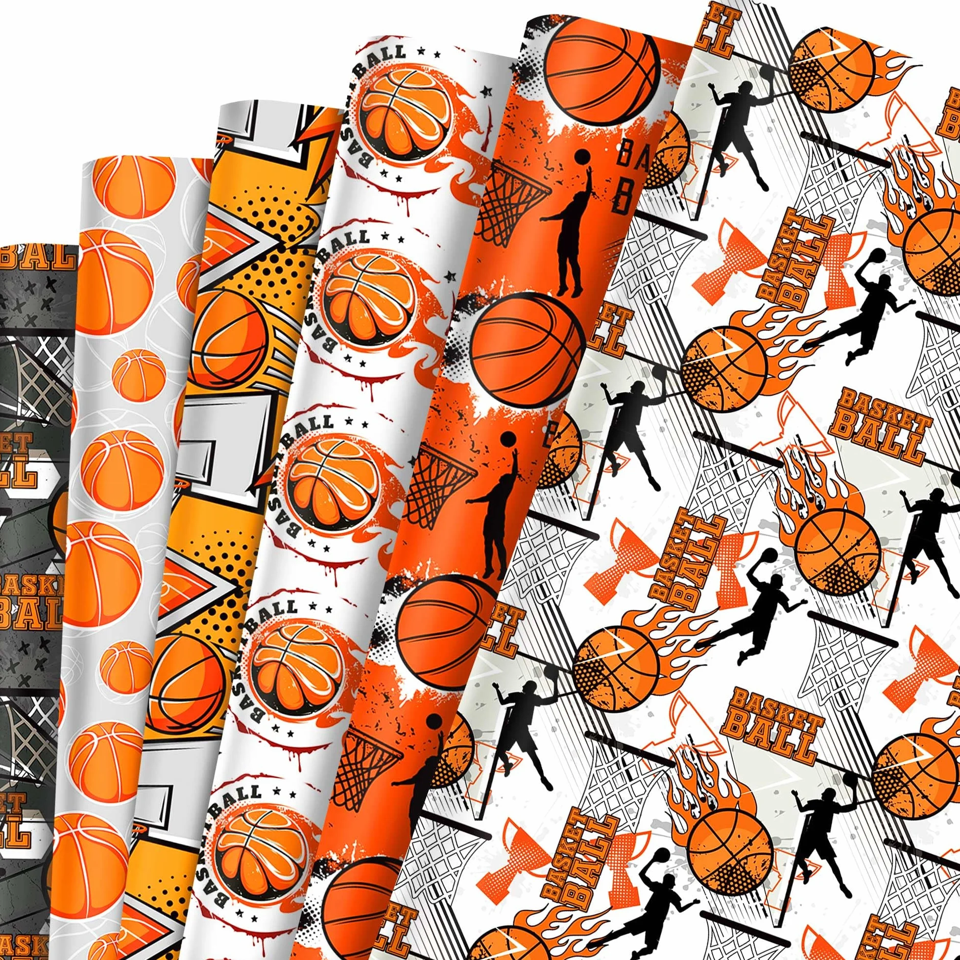 Roaring Good Time papel de regalo estampado baloncesto papel artesanal deportivo para cumpleaños y fiestas deportivas envoltura personalizada balones