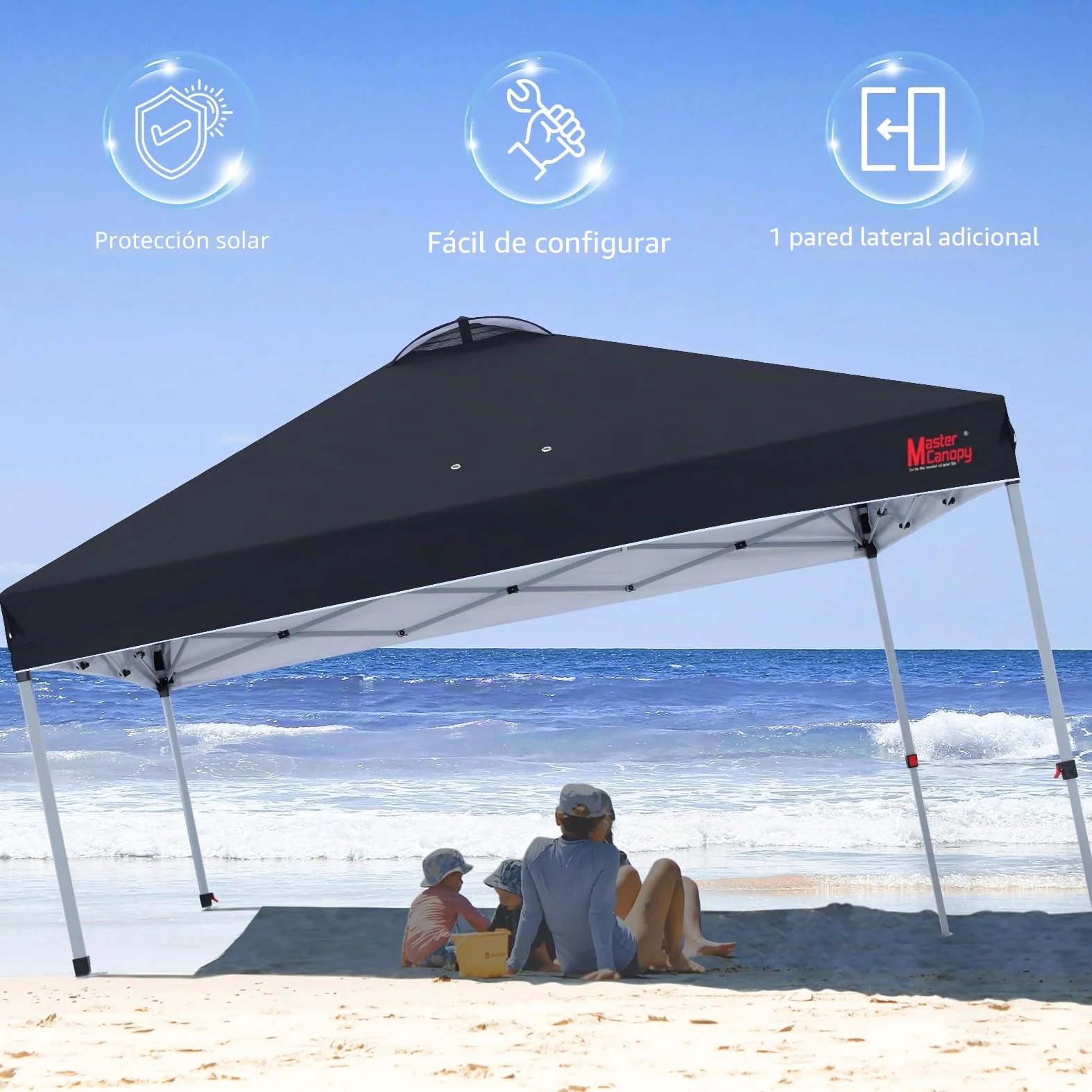 MasterCanopy Durable Ez - Tienda de campaña desplegable con 1 Pared Lateral (3 x 3 m, Negro)