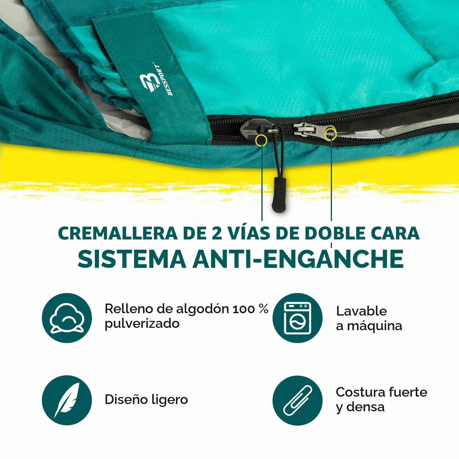 Bessport Saco de Dormir para Camping 3-4 Estaciones -8 °C – 20 °C | Saco de Dormir de Invierno Ligero, Impermeable y cálido para Adultos, mochilero, Camping, Senderismo y Viajes
