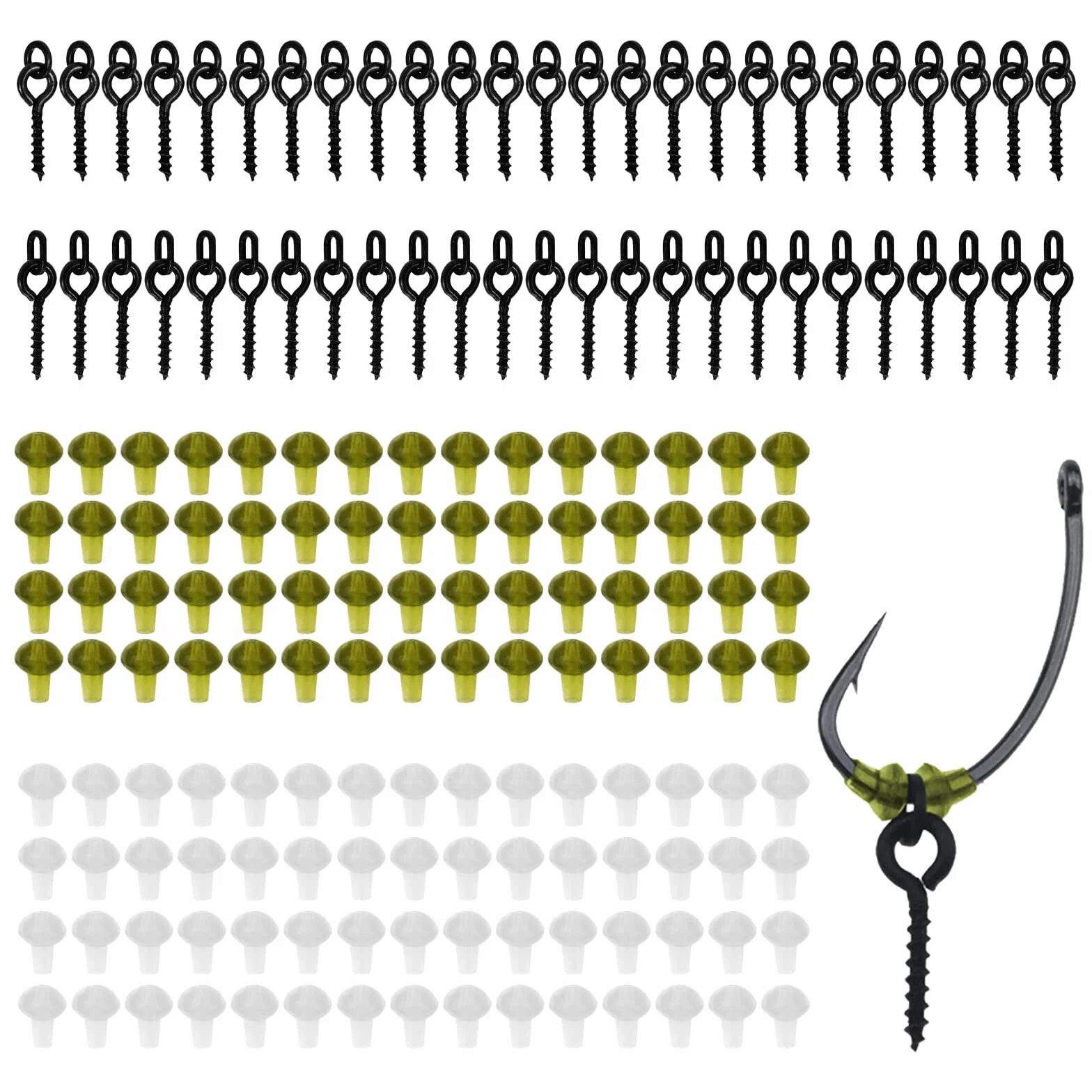 Juego de 170 tornillos de pesca para pesca de carpa accesorios, 50 tornillos de pesca, gancho de tornillo de tornillo y 120 piezas topes gancho gancho gancho cebo para pesca de carpas