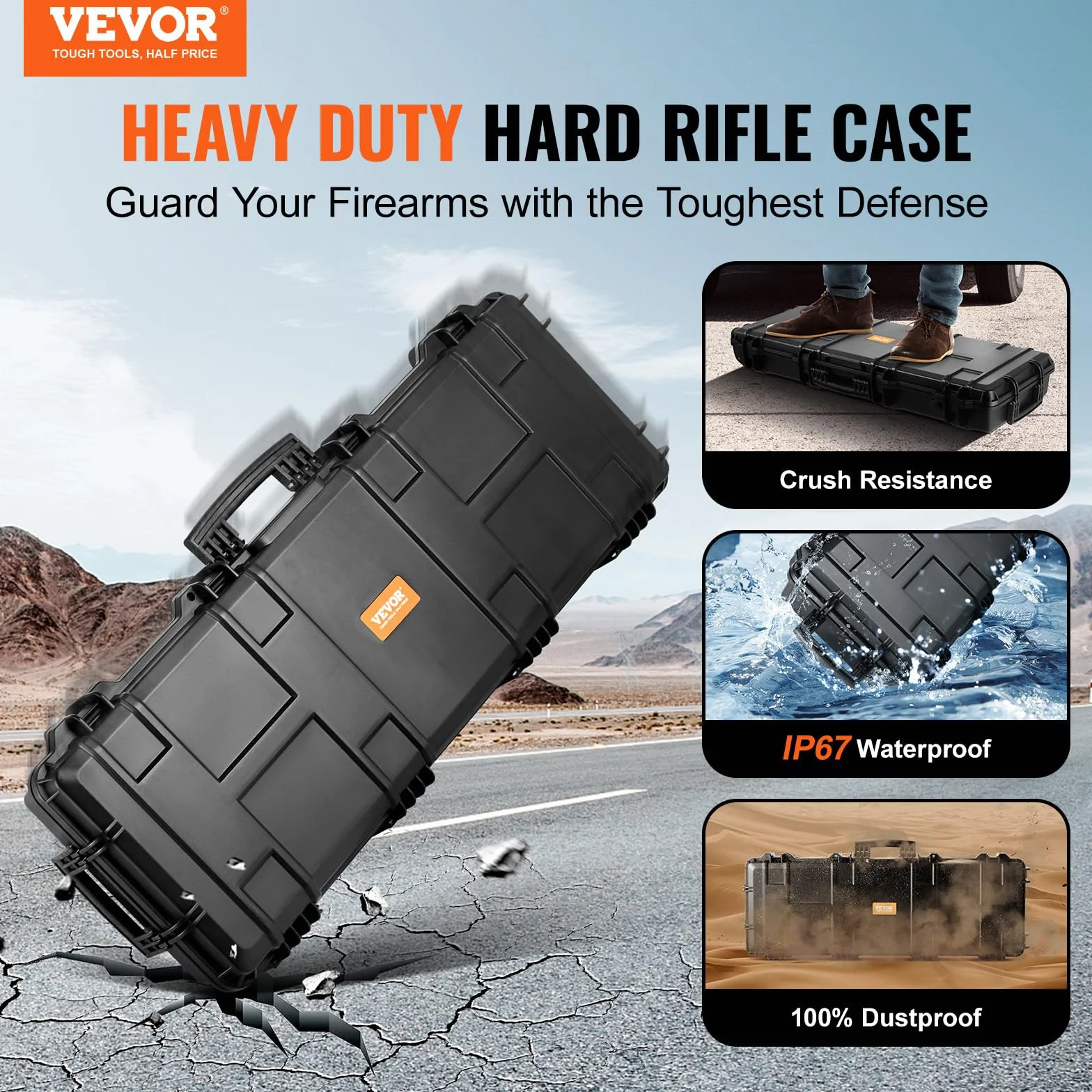 VEVOR Estuche Largo para Armas 109 cm Estuche Rígido para Rifle 3 Capas de Acolchado de Espuma Maletín para Rifle de Caza, con Cerradura, PP, Impermeable, Transporte Conveniente con Ruedas para Rifle