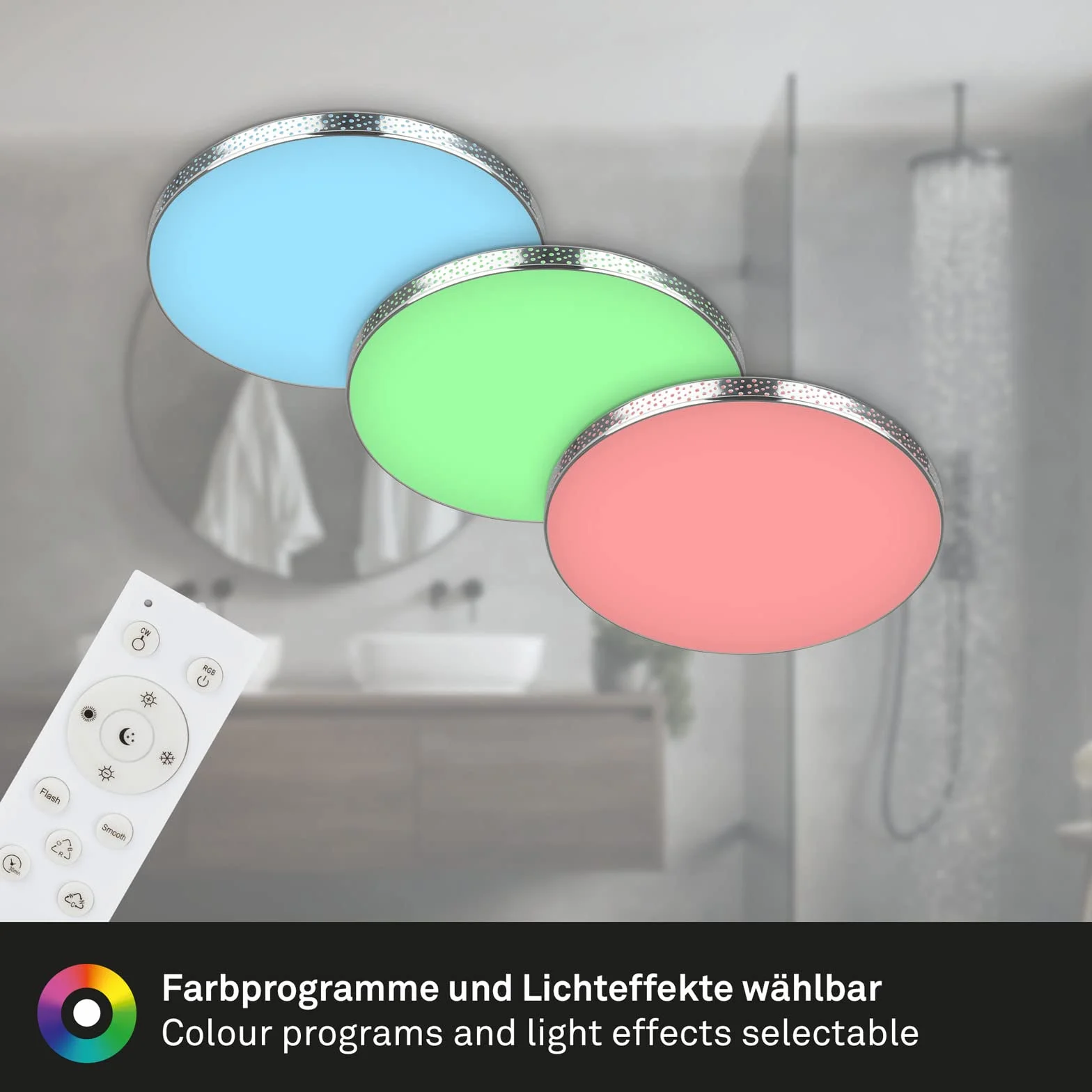 BRILONER Lámpara LED techo efecto brillo baño RGB IP44 temperatura color regulable cromo 355x65 mm