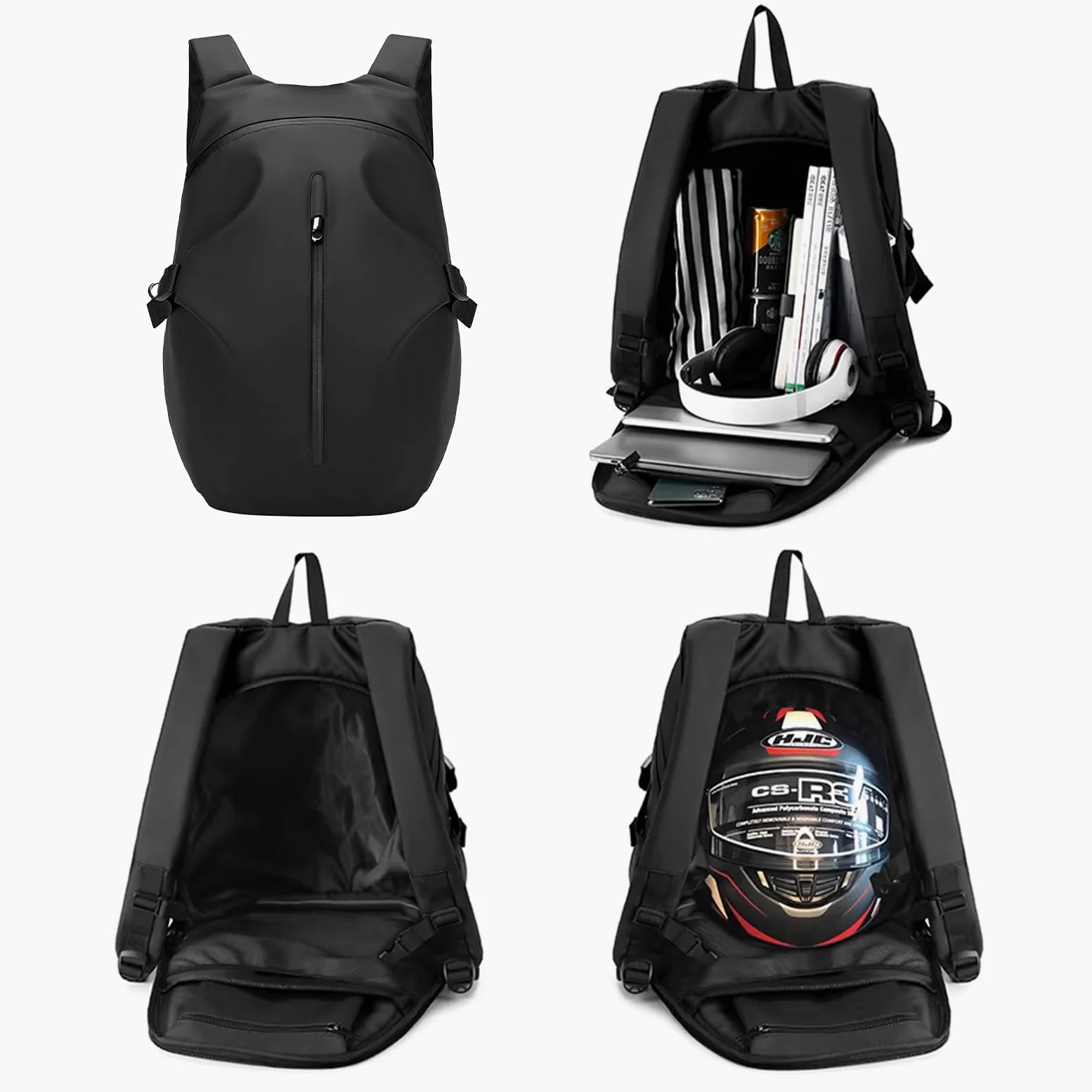 Mochila de motocicleta resistente al agua con compartimento para casco, mochila de viaje para ciclismo, mochila para laptop de negocios, mochila escolar ligera casual negra