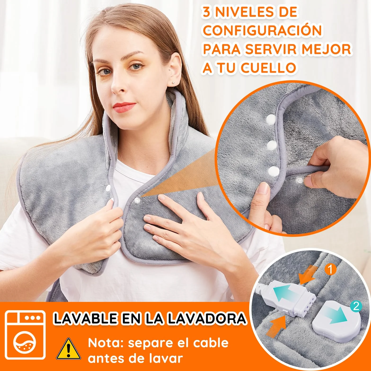 Almohadilla Térmica para Espalda y Cuello 60×100cm, 6 Niveles de Calor, Temporizador de Apagado Automático de 2 Horas, Calentamiento Rápido, Cinturón, Franela, Oficina y Hogar, Lavable a Máquina