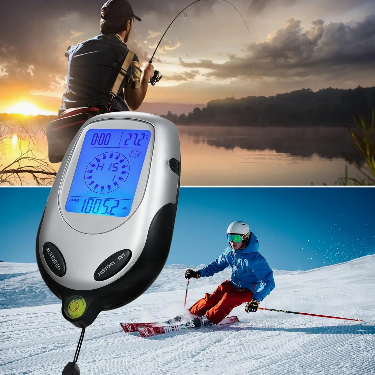 Altímetro Electrónico Multifuncional, Brújula Barómetro Termómetro Pronóstico del Tiempo Calendario Reloj con Retroiluminación Súper Brillante, para Deportes Al Aire Libre Escalada De Montaña