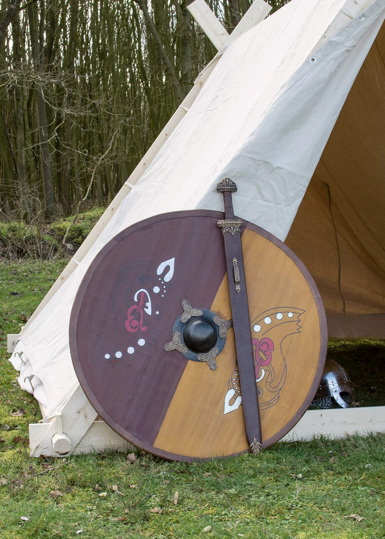 Los vikingos alrededor de escudo, de madera, con diseño nórdico xintron - escudo - escudo Vikingo