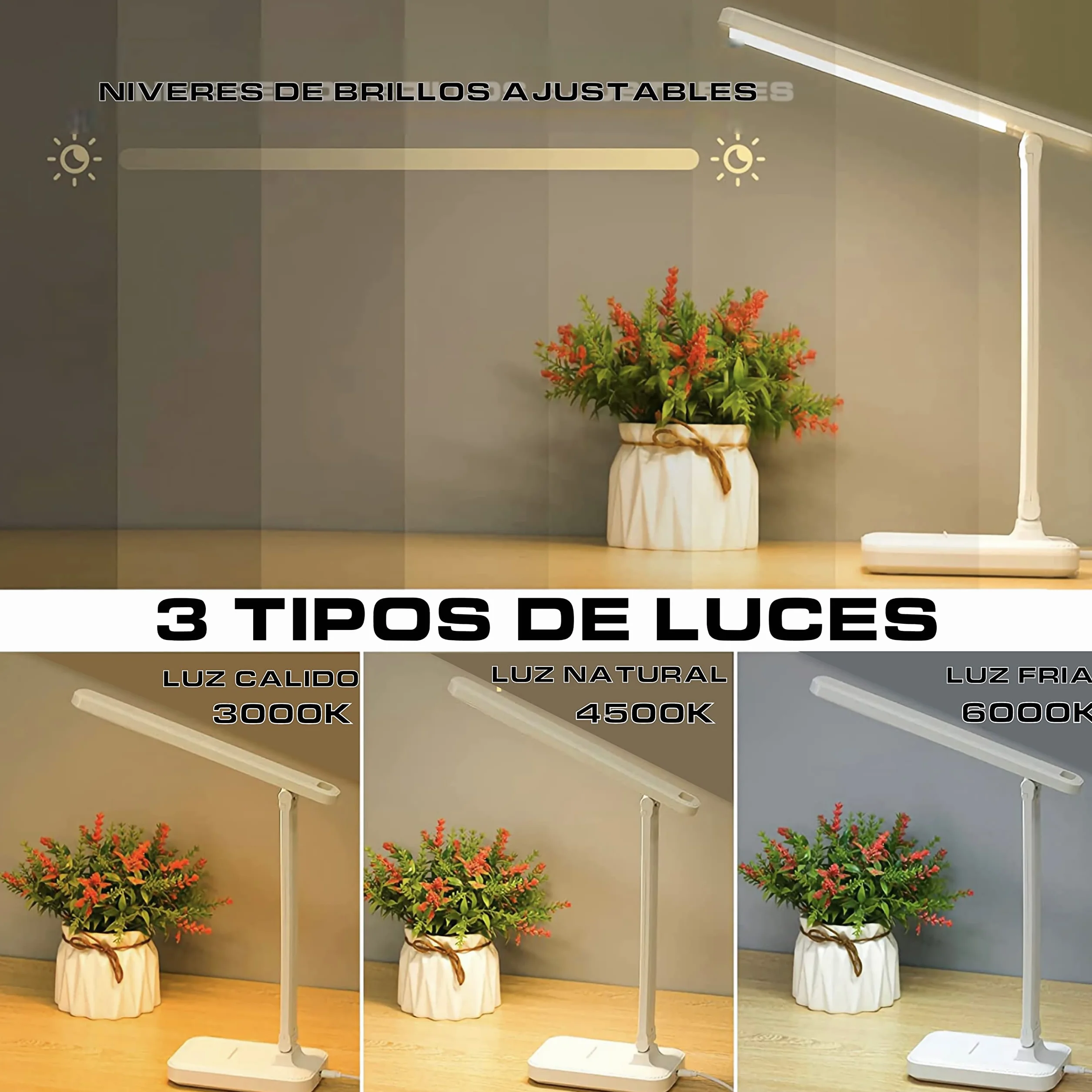 Lámpara de Escritorio LED Regulable con Control Táctil, 3 Modos de Luz y 3 Niveles de Brillo, Flexo Flexible 180° para Lectura y Oficina