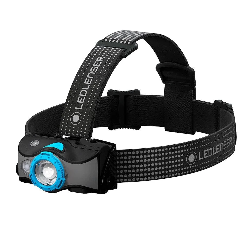 Ledlenser Linterna frontal LED para exteriores MH7, negro/azul, recargable con batería, 600 lúmenes, enfocable, duración lumínica de hasta 60h, luz roja, con 2 pilas AA, bloqueo de transporte