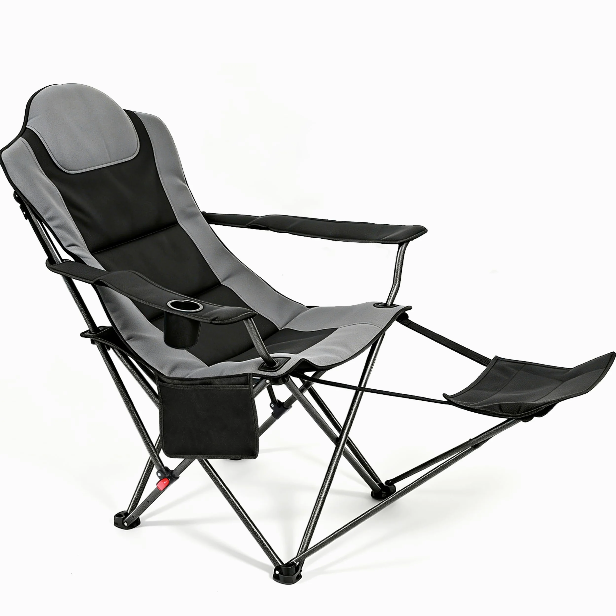 OUTSIDER Silla de camping resistente con reposapiés, 200 kg, silla plegable de 3 posiciones, soporte para bebidas, bolsillo superior con cremallera y bolsillo lateral, portátil para camping, pesca