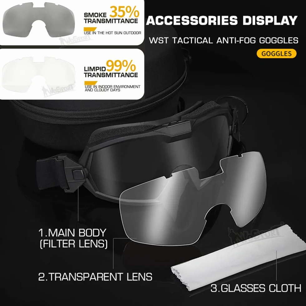 WLXW Gafas Tácticas A Prueba de Niebla con Ventilador Para Aire Libre Airsoft Paintball Deporte Militar Caza Y Tiro Gafas de Seguridad Esquí Snowboard Bicicleta Deportes