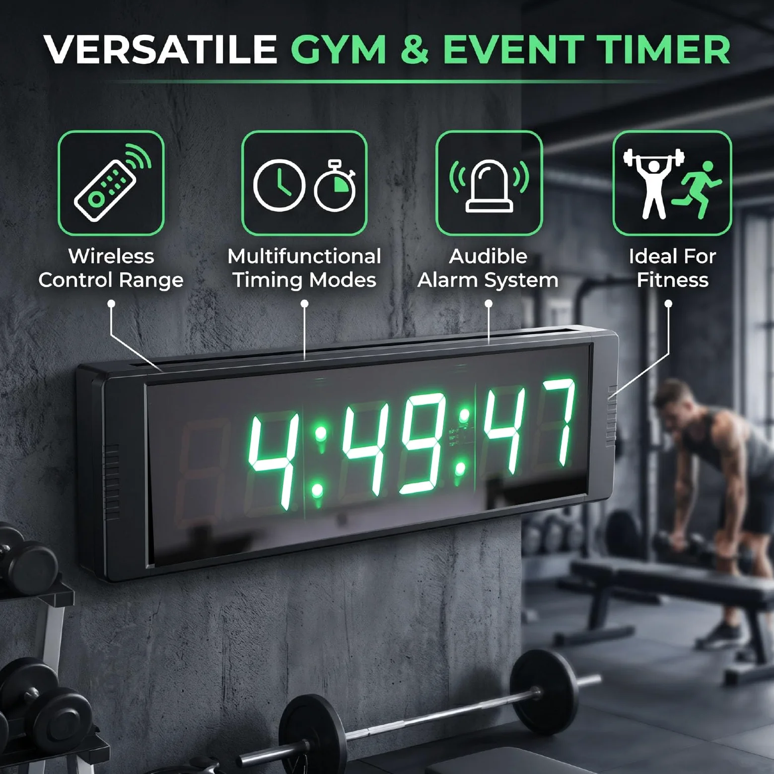 SEAFRONT Temporizador de Cuenta Regresiva de 6 Dígitos, Reloj de Competición con Pantalla LED Verde, for Competiciones y Entrenamiento