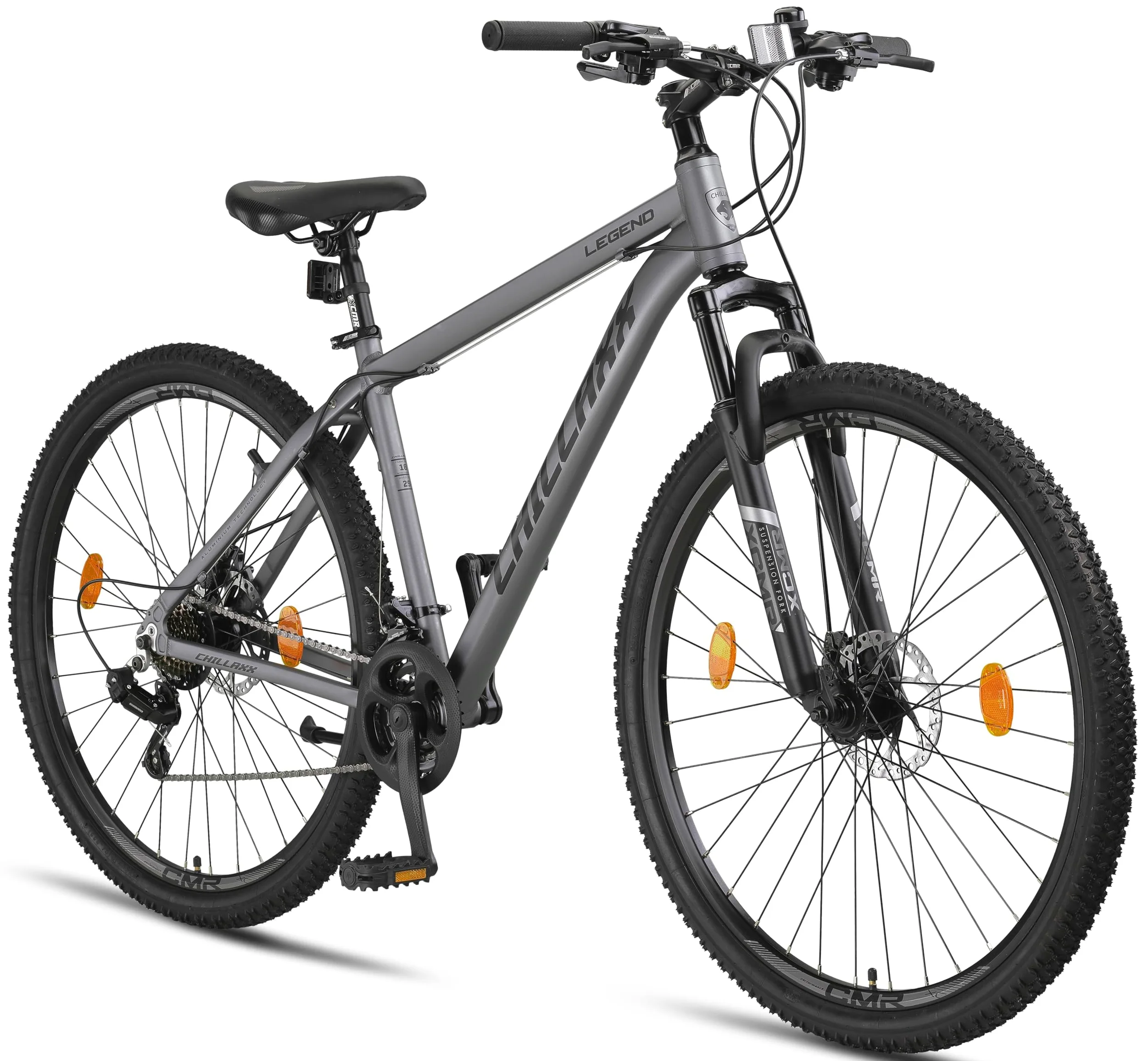 Chillaxx Bicicleta Legend Aluminio 24, 26, 27,5 y 29 Pulgadas,Mountain Bike MTB Bicicletas para niños y niñas, Hombres y Mujeres, 21 velocidades de Cambio de 29 Pulgadas, Freno de Disco Negro y Rojo