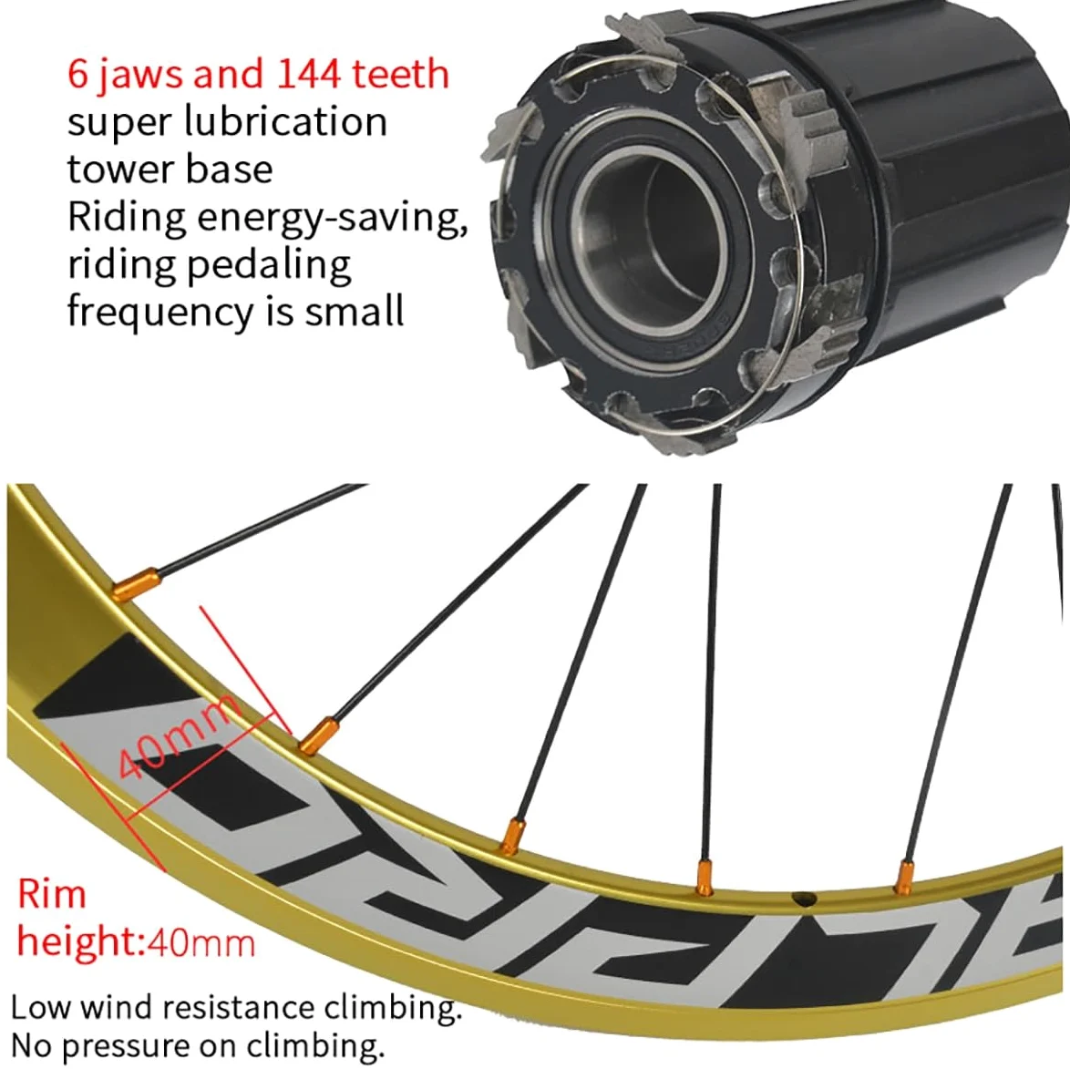 20'' 406/451 Juego De Ruedas Para Bicicleta Plegable Doble Capa Llanta BMX | 24H Freno De Disco Ruedas De Liberación Rápida Para Cassette 7-11 Velocidades(Gold,406)