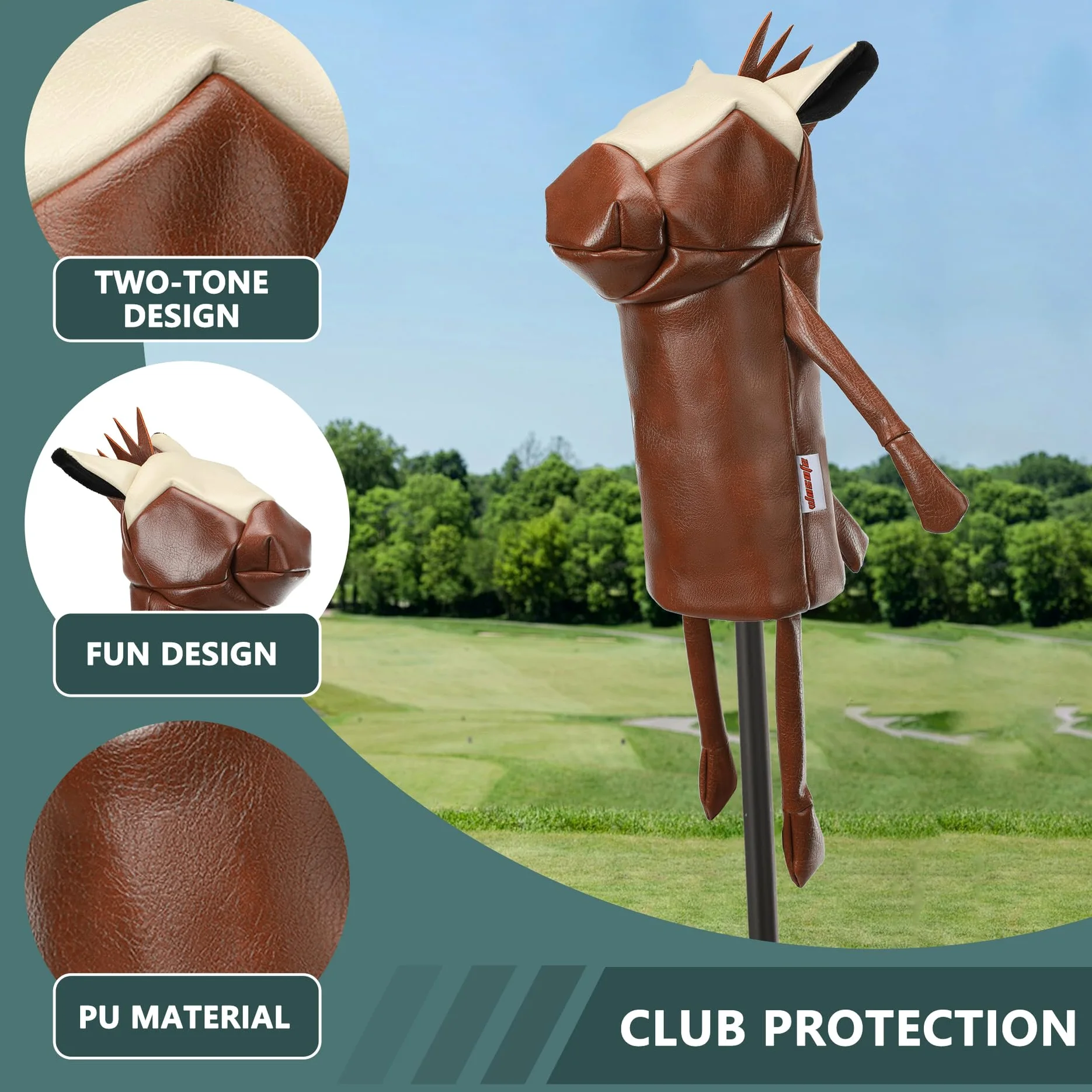 Funda para cabeza de conductor de golf para conductores de 460 cc, divertida cubierta de palo de golf de caballo, cubierta de cabeza de madera sintética con forro de felpa suave, cubierta