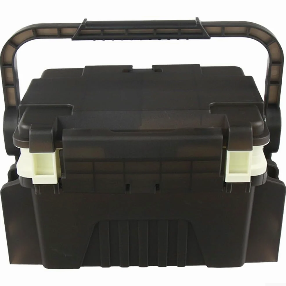 Caja de aparejos de pesca de gran capacidad con particiones ajustables para almacenamiento de señuelos de pesca en el mar y diseño de asiento en color negro (pequeño negro)