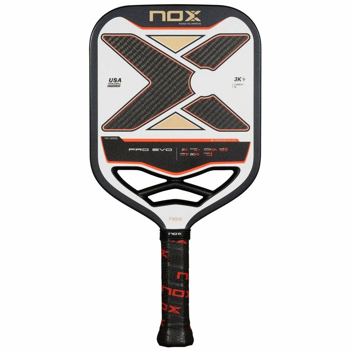 NOX Raquetas de pickleball 2025 Luxury & Pro Series | Fibra de carbono de 18 K y 3 K, mayor comodidad y núcleos de ultra potencia, dinámica exclusiva de giro y flujo de aire y agarre personalizado |