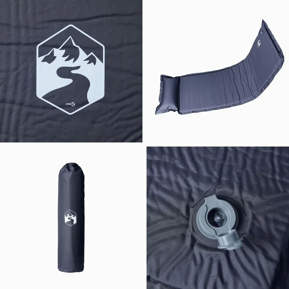 Colchoneta autoinflable con cojín gris para senderismo, playa, viaje, tienda de campaña