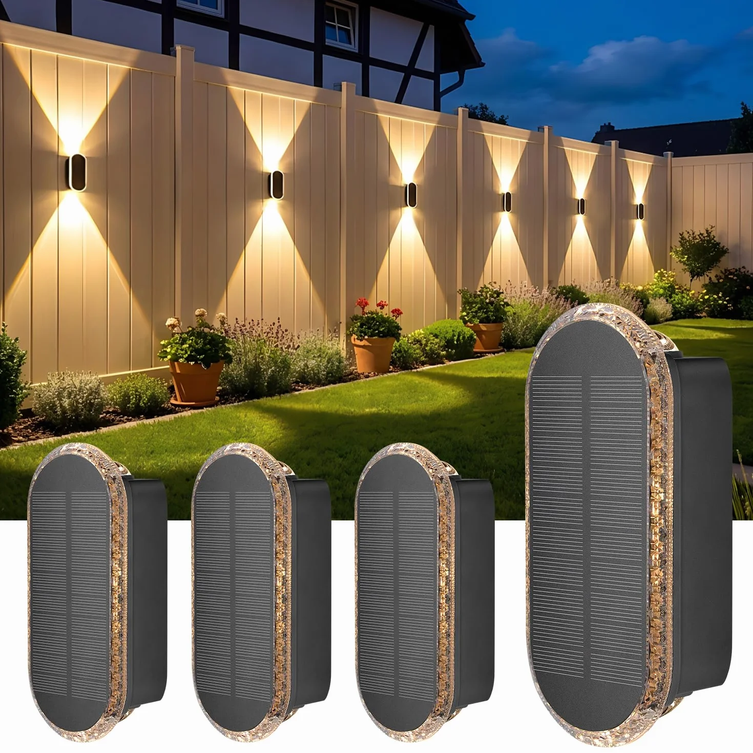 ELLASAY Aplique Solar Pared Exterior IP65 Impermeable 4 Pack
