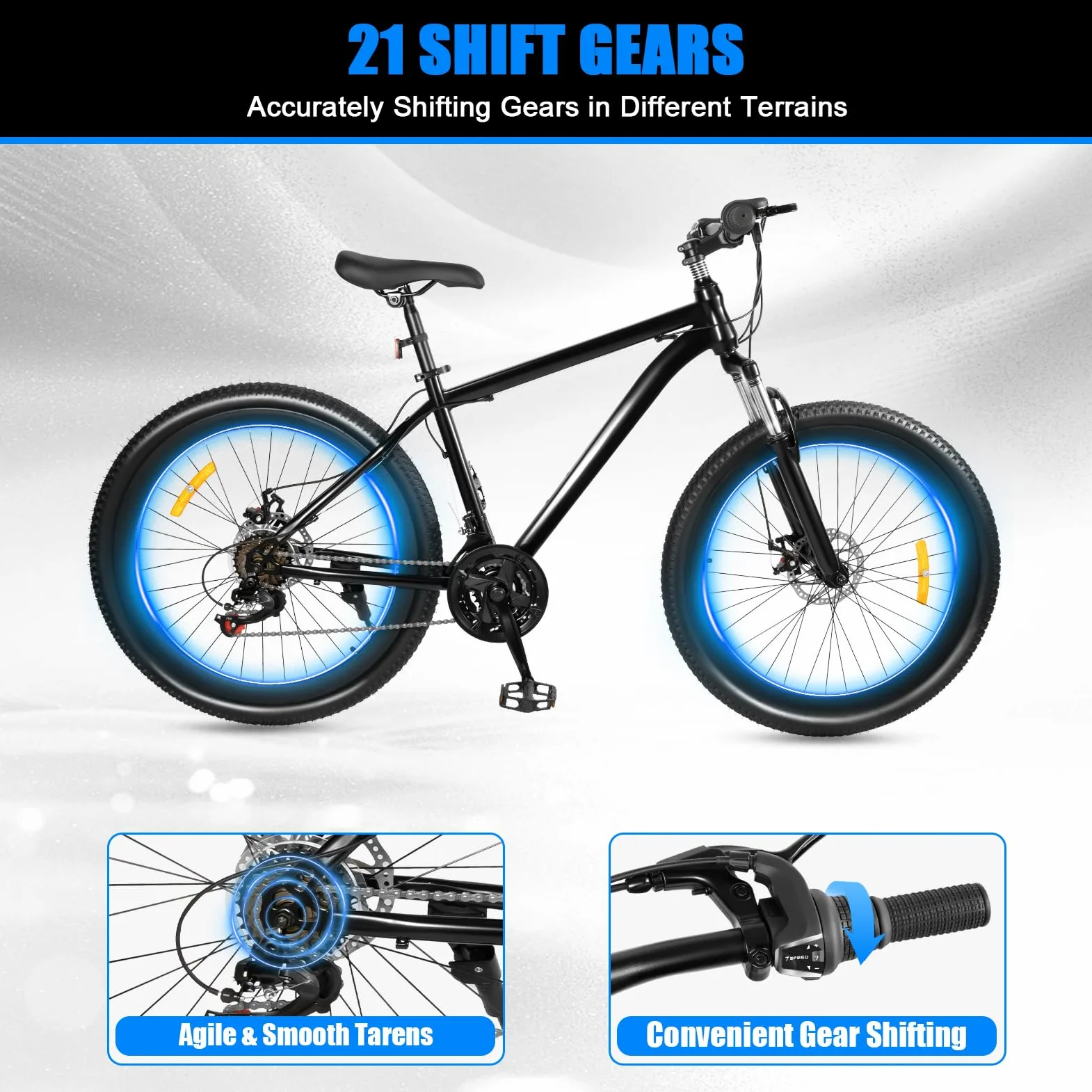 Bicicleta de montaña de 26 pulgadas, bicicletas de 21 velocidades, acero al alto carbono, para adultos, para uso diario, viajes al aire libre, hasta 150 kg, color negro