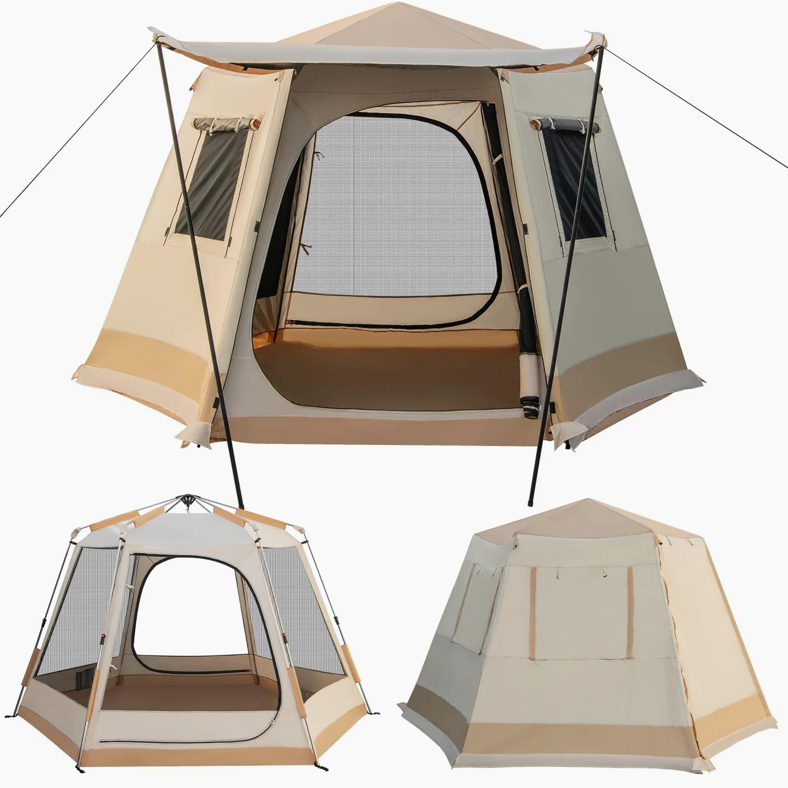 GOPLUS Carpa de Campamento Pop-up con Soporte Automático | Tienda Familiar para 4-6 Personas con Tela Resistente al Sol y la Lluvia, Bolsa de Transporte